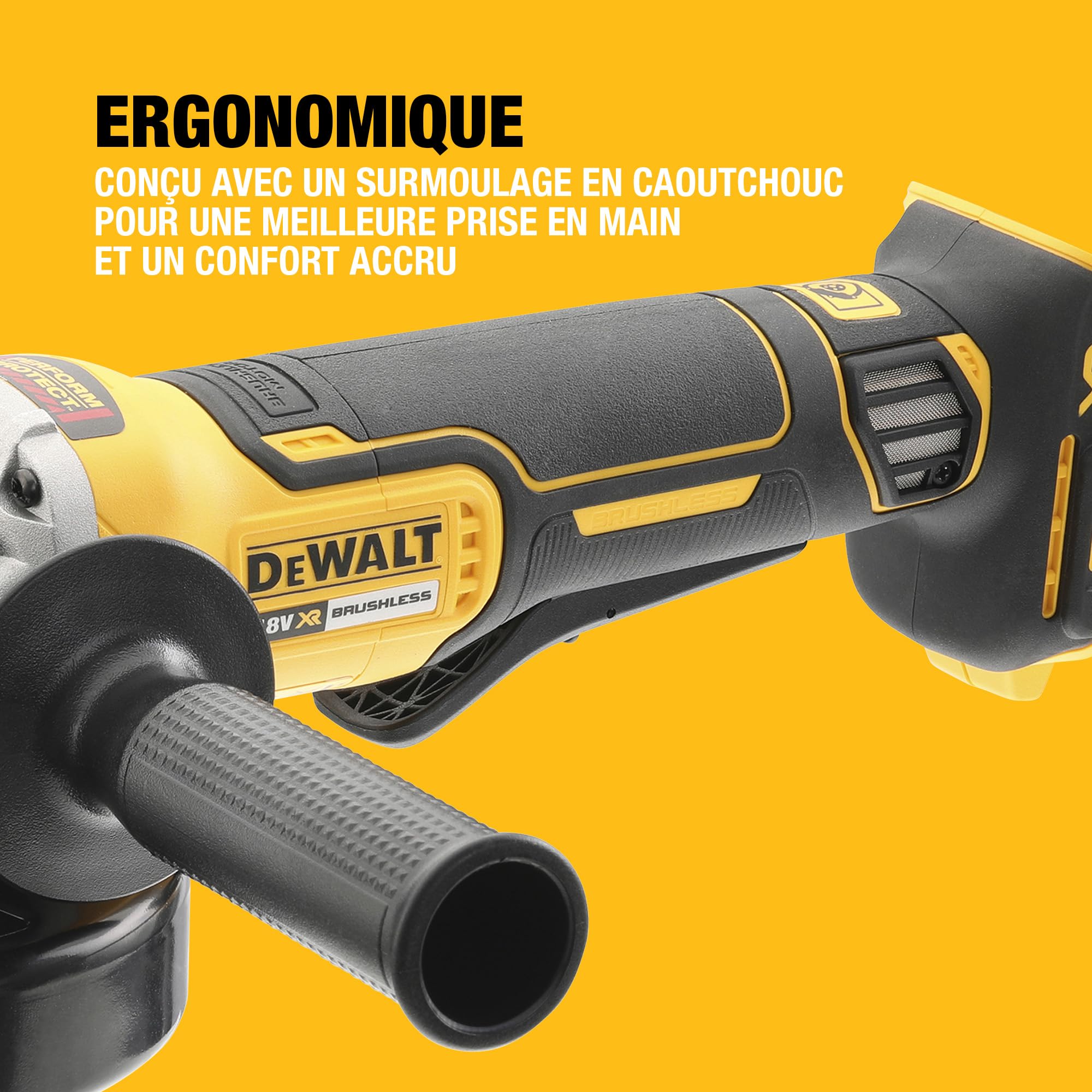 DEWALT - Meuleuse d'angle Brushless XR 18V 125mm, à interrupteur à palette, avec poignée latérale et coffret TSTAK, livré sans batterie, DCG406NT-XJ