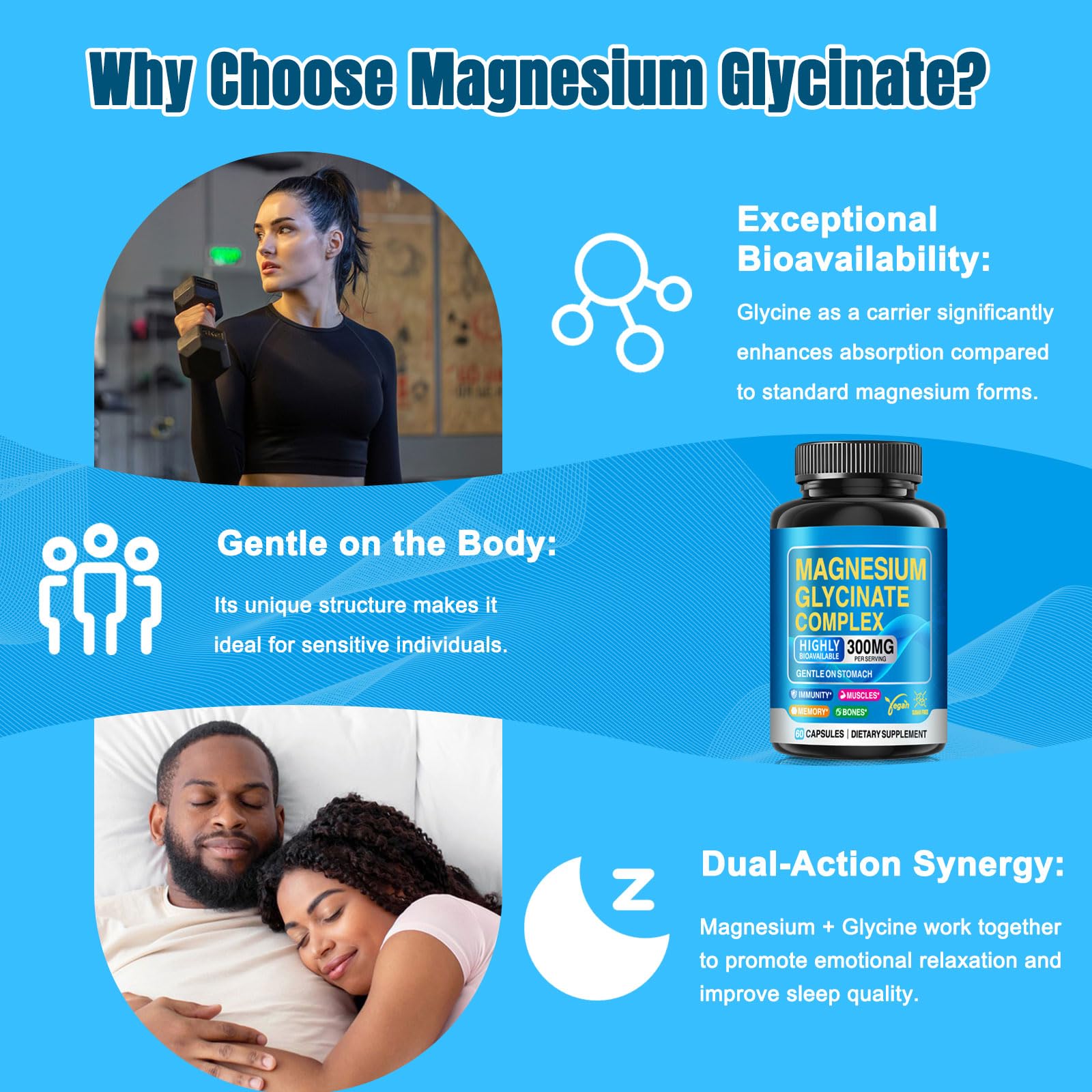 CNFHDI Magnesium Glycinate 300mg Per Serving, Magnesium Supplement for Stress Relief, Sleep & Muscle Recovery, Chelated High Absorption, Non-GMO, Vegan, Gentle on Stomach, 60 Capsules