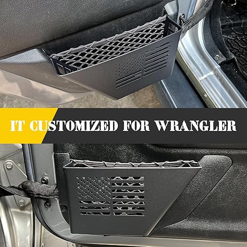 Miniatura 6 de Bolsillos de almacenamiento de metal para puertas delanteras y traseras, caja organizadora de inserción lateral para Jeep Wrangler JK JKU 2007-2018,
