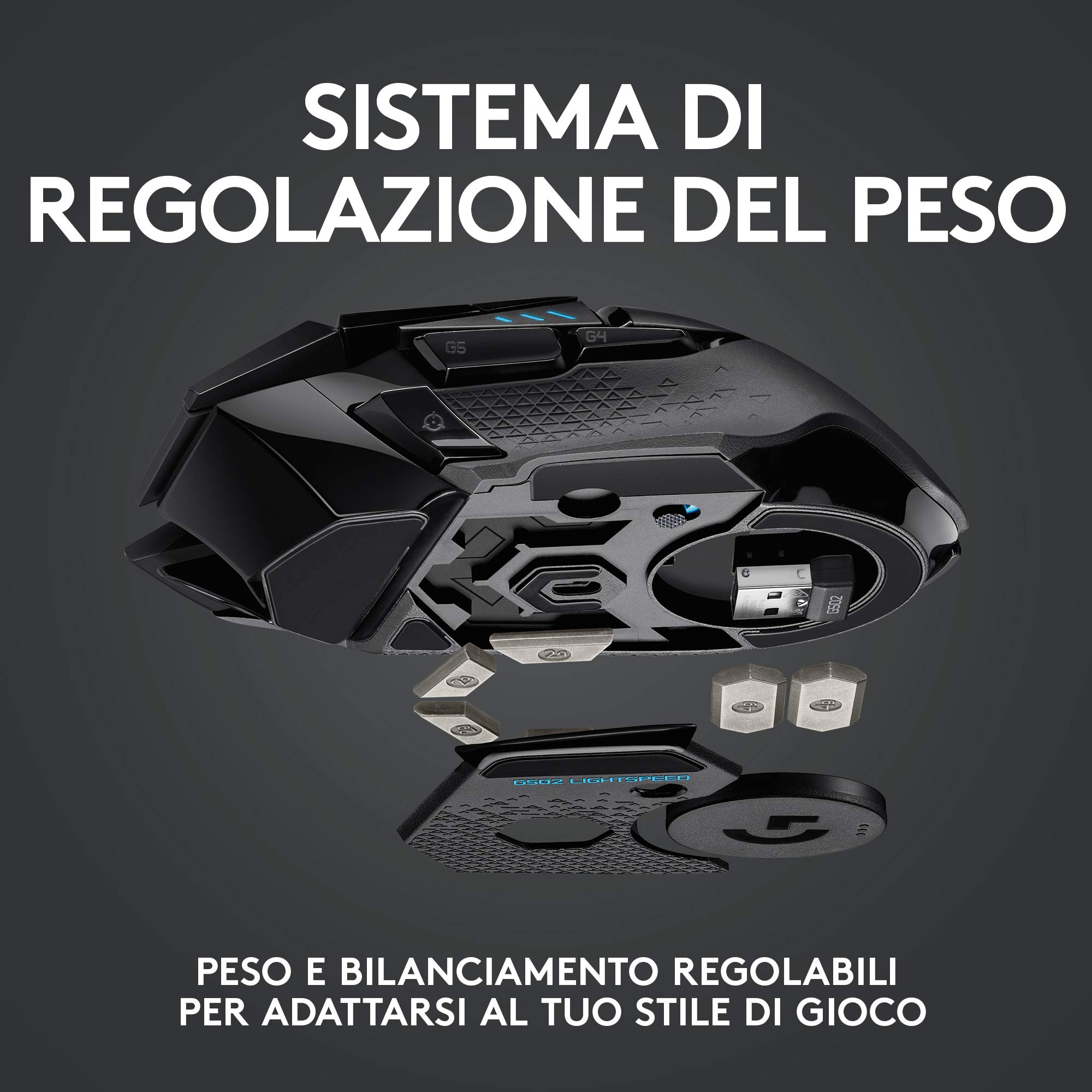 Logitech G G502 Mouse Gaming Wireless LIGHTSPEED, Sensore HERO 25K, 25600 DPI, RGB, Design Leggero, 11 Pulsanti Programmabili, Batteria Lunga Durata, Memoria Integrata, Compatibile PC/Mac/Laptop,Nero