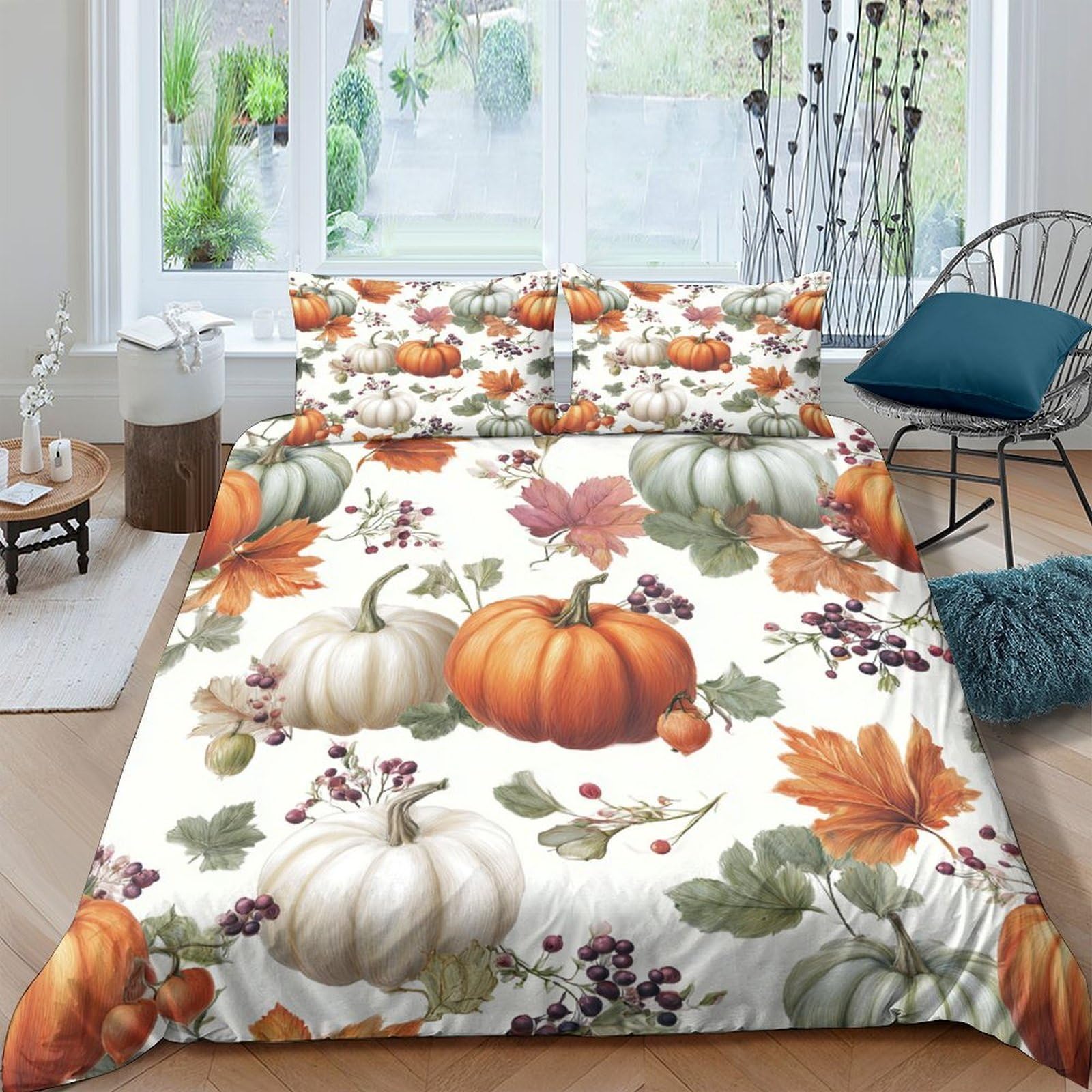 Ctjqhvkz Style-3 3D Printed Pumpkin Floral Fitted Sheet Microfiber Soft Autumn Harvest Mattress Cover For Bedroom Guest Room Decor Single（135X200cm）