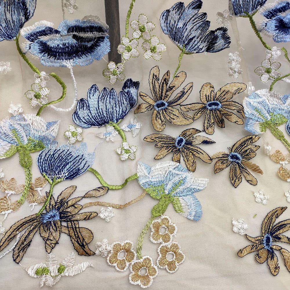 Tela de encaje floral de 130 cm de ancho 3D bordado de encaje con estampado floral, tela de organza para manualidades, vestido de boda, decoración del hogar, vestido de 2 yardas