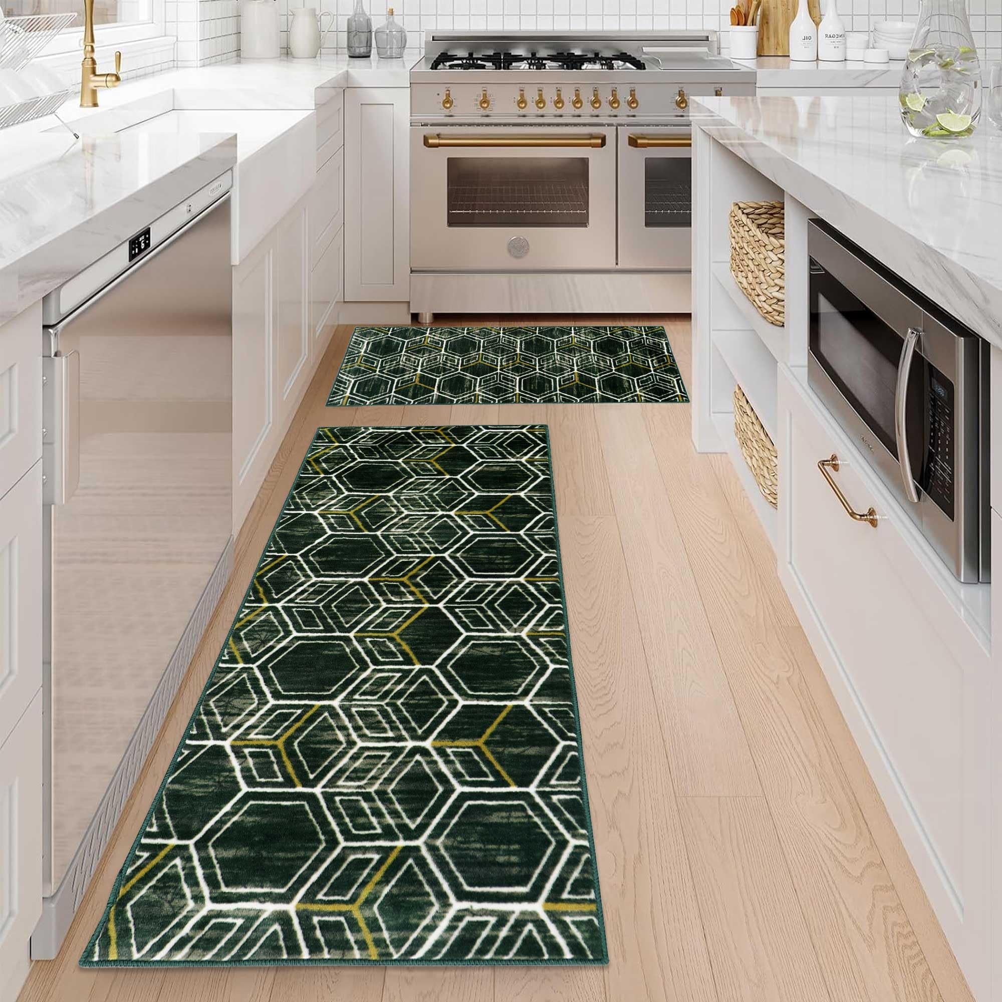 NatFit60 2 Pcs Kitchen Mats for Floor, Durable Kitchen Floor Mats, Anti Slip Mat for Kitchen, Elegant Kitchen Runner for floor, Washable Mat for Kitchen [Color Dice Green] (B0D63W17C8) Amazon Price History, Amazon Price Tracker