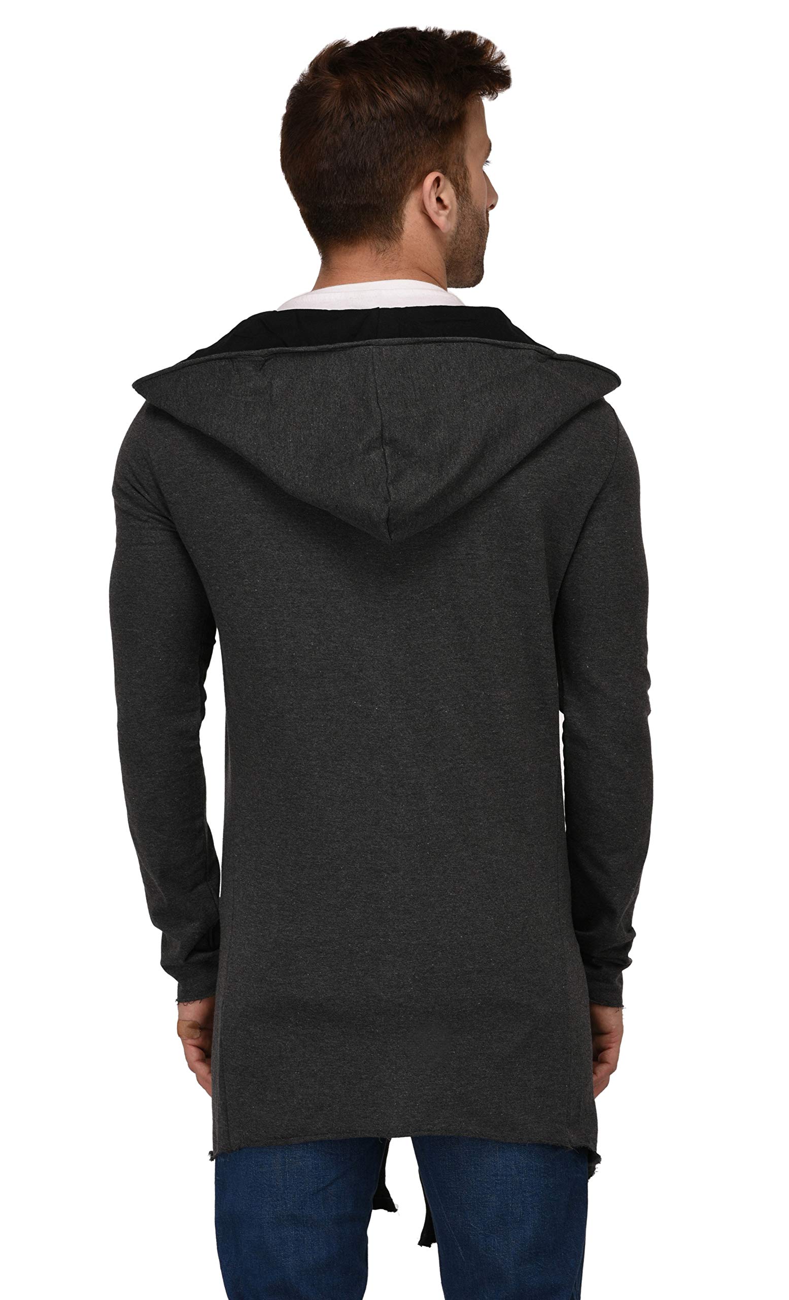 DENIMHOLIC Men's Cotton Hooded Neck Cardigan (HM-CONTRAST_Charcoal_Medium) - Image 3 thumbnail