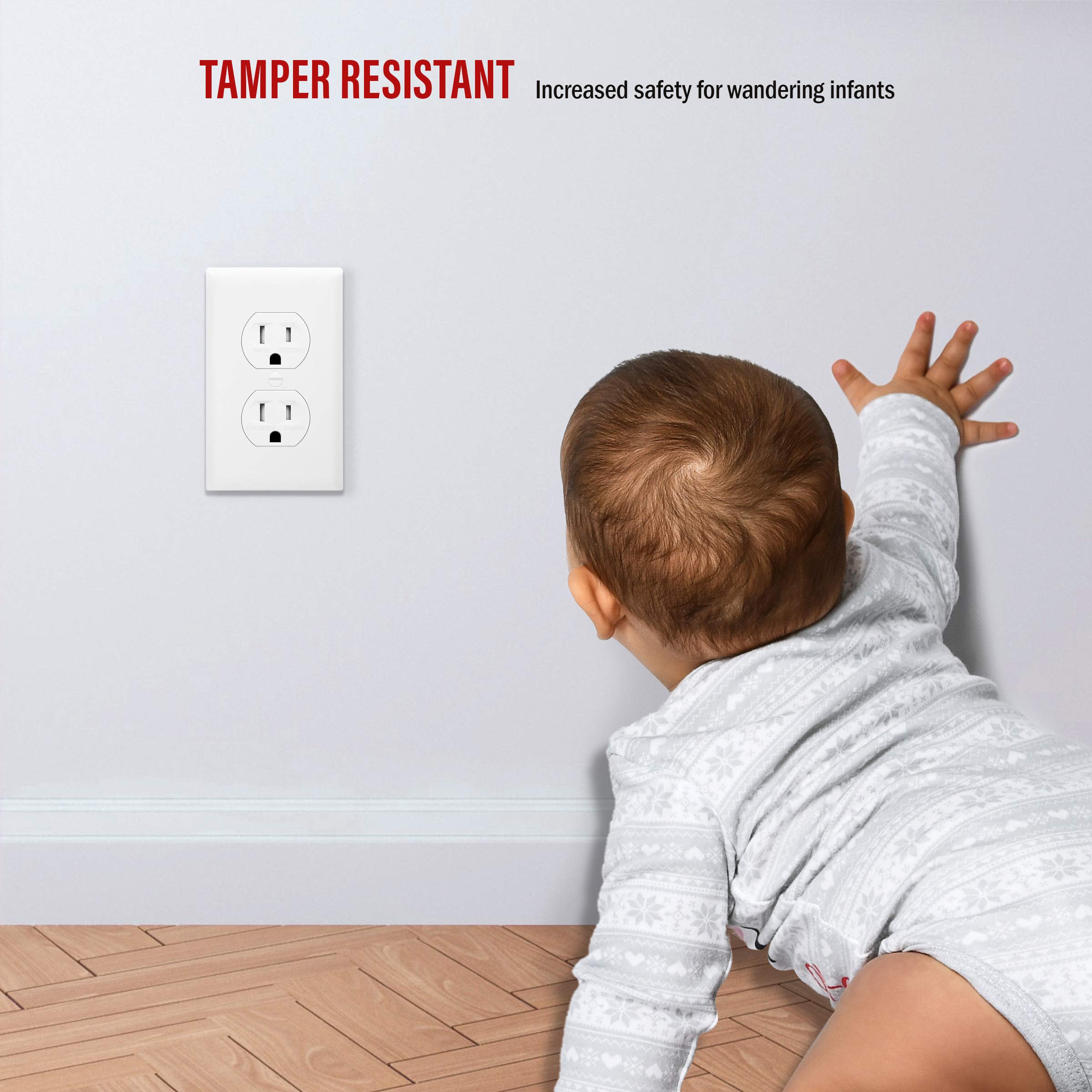 ENERLITES Duplex Receptacle Outlet, Tamper-Resistant Electrical Wall Outlets, Residential Grade, 3-Wire, Self-Grounding, 2-Pole,15A 125V, UL Listed, 61580-TR-W-20PCS, White, 20 Pack
