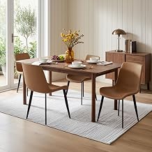Modern Dining Chairs Set of 4, PU Leather Upholstered Kitchen Chairs with Ergonomic Backrest & Sturdy Metal Legs, Comfortable Seating for Dining Room, Living Room, Kitchen, Brown