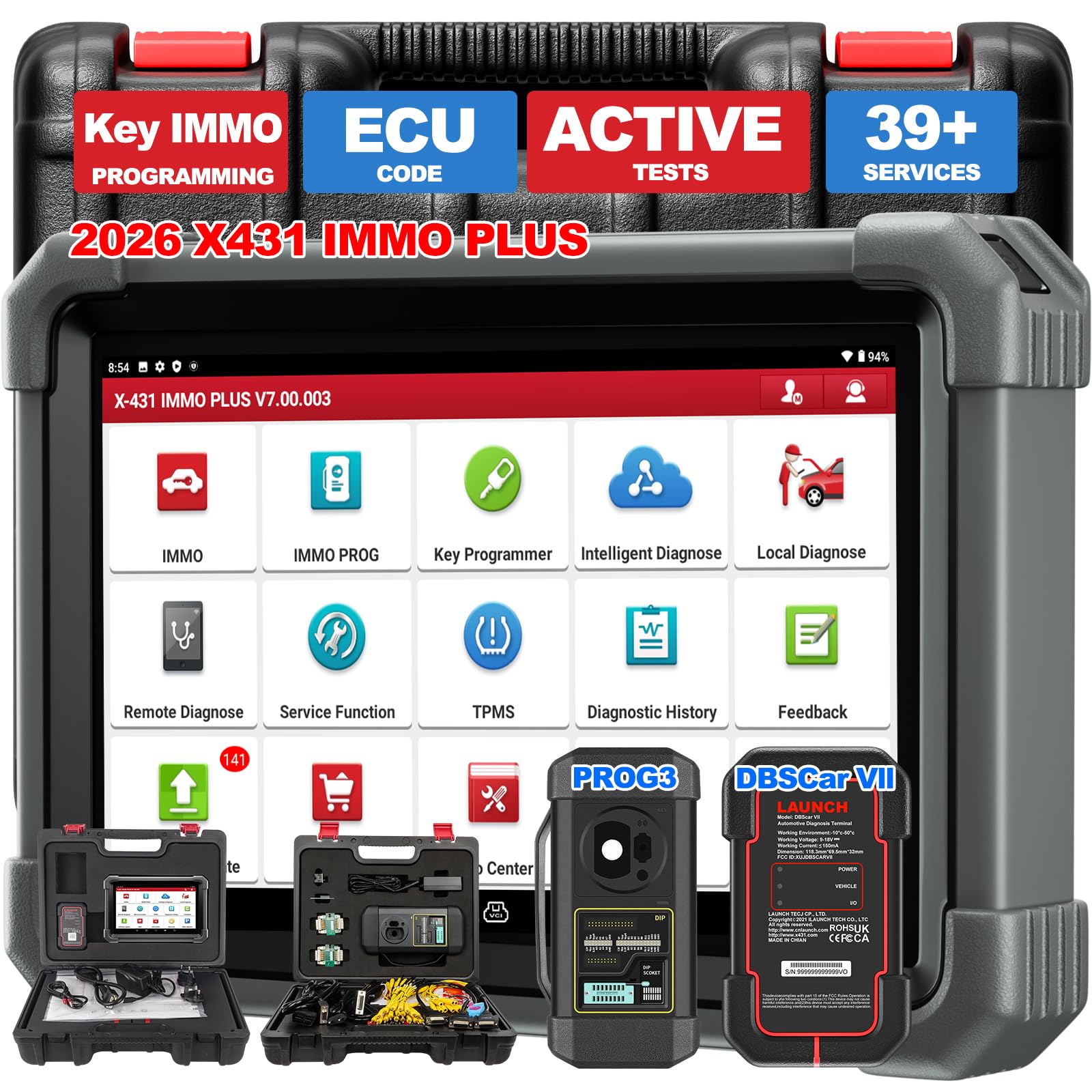 Launch X431 IMMO Plus OBD2 Diagnosis Profesional de Programador Llave Coche, Bidireccional Diagnóstico de Todo Systema con X431 PROG3, 39+ Reset Función, CANFD & DOIP, 2 Años Actualizaciones