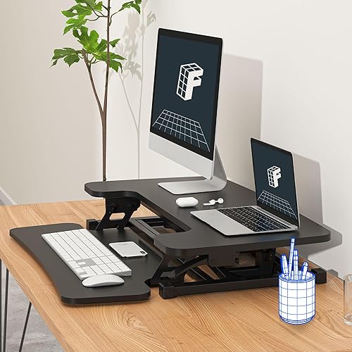 Miniatura 2 de FLEXISPOT Convertidor de escritorio de pie de 32 pulgadas de altura ajustable, estación de trabajo para computadora con bandeja ancha para teclado,