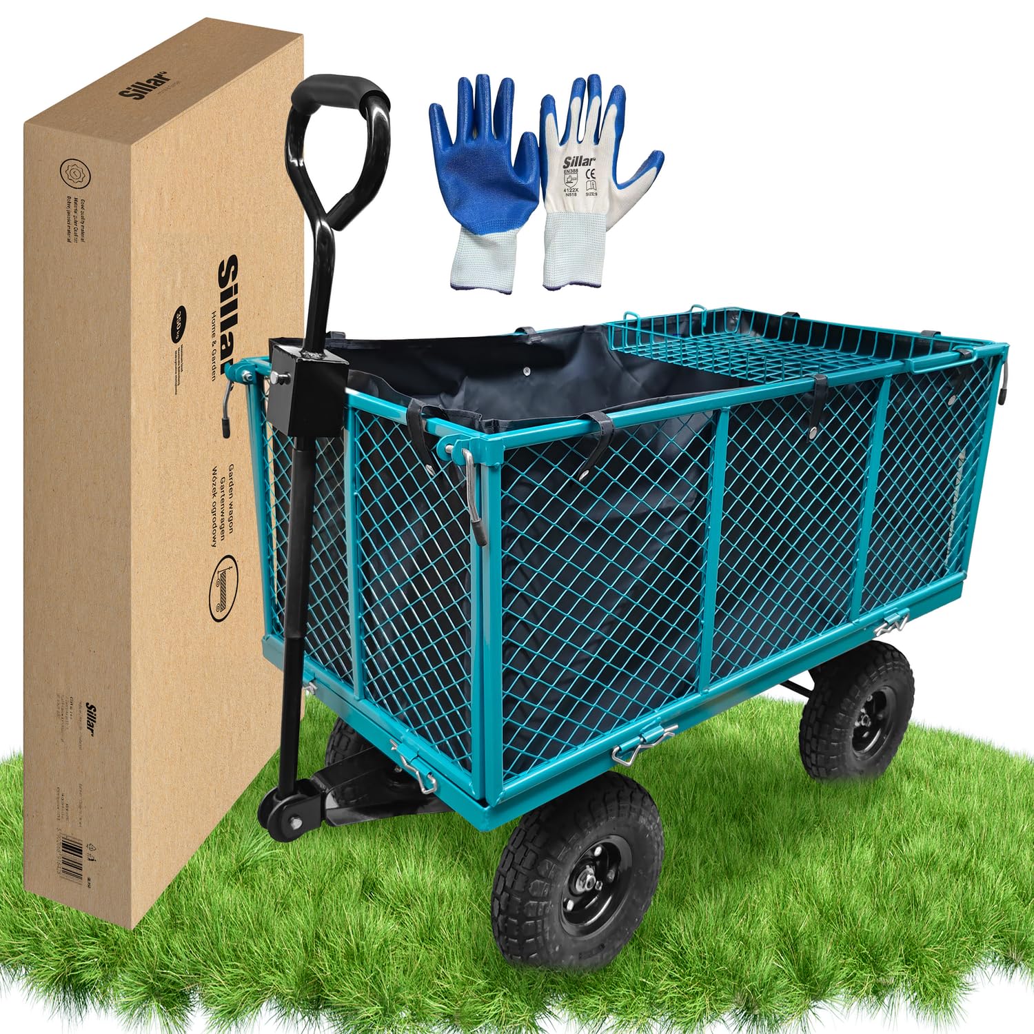 Sillar Carro Jardín/Playa 4 Ruedas 350 kg – Carro Plegable de Carga y Transporte, Laterales Abatibles, Wagon Multiusos para Camping, Carro Playa Ruedas Grandes, Carretilla Jardinería