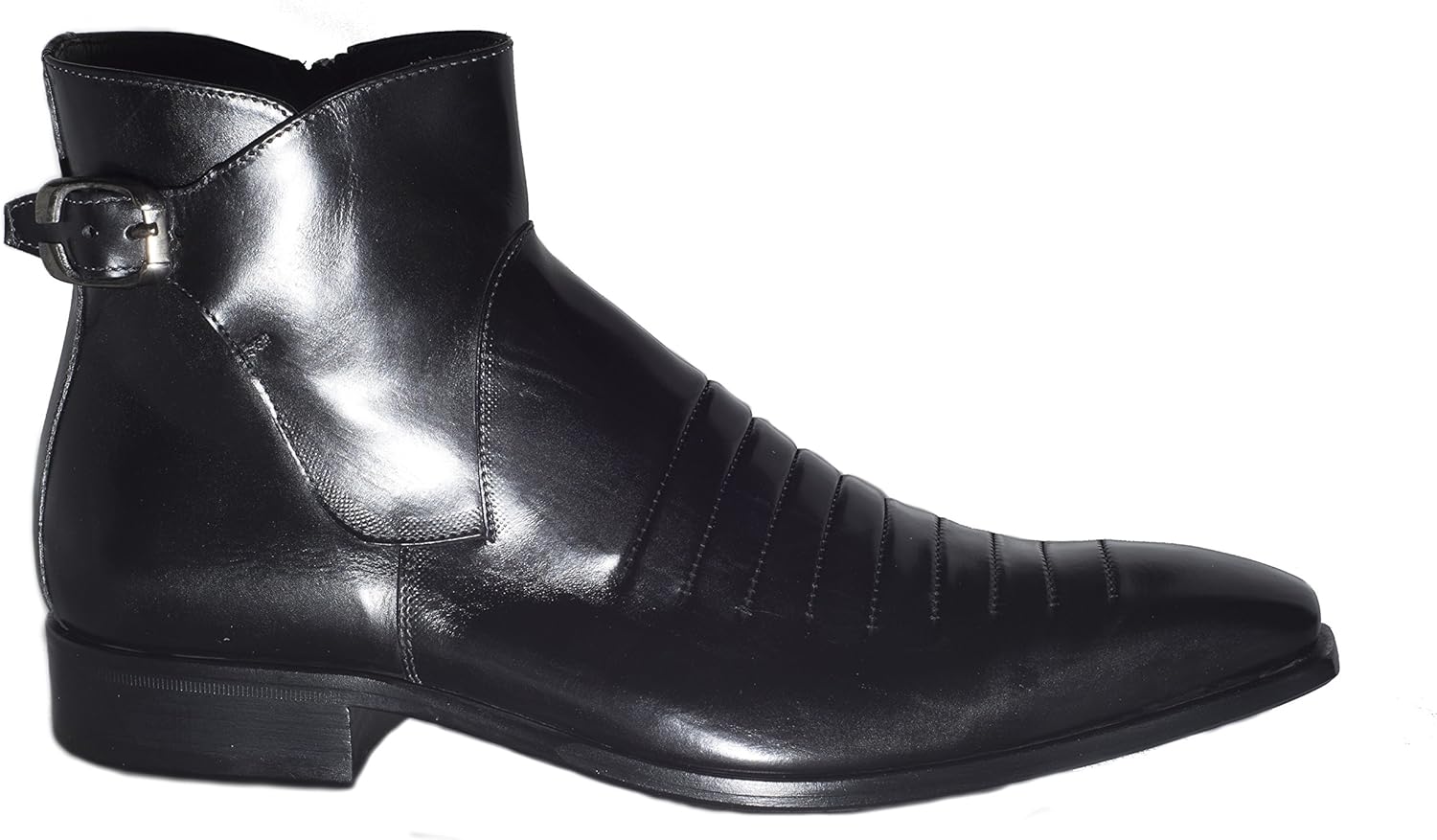 Jo Ghost 852 Italian Mens Black Leather Ankle Boots with Design.