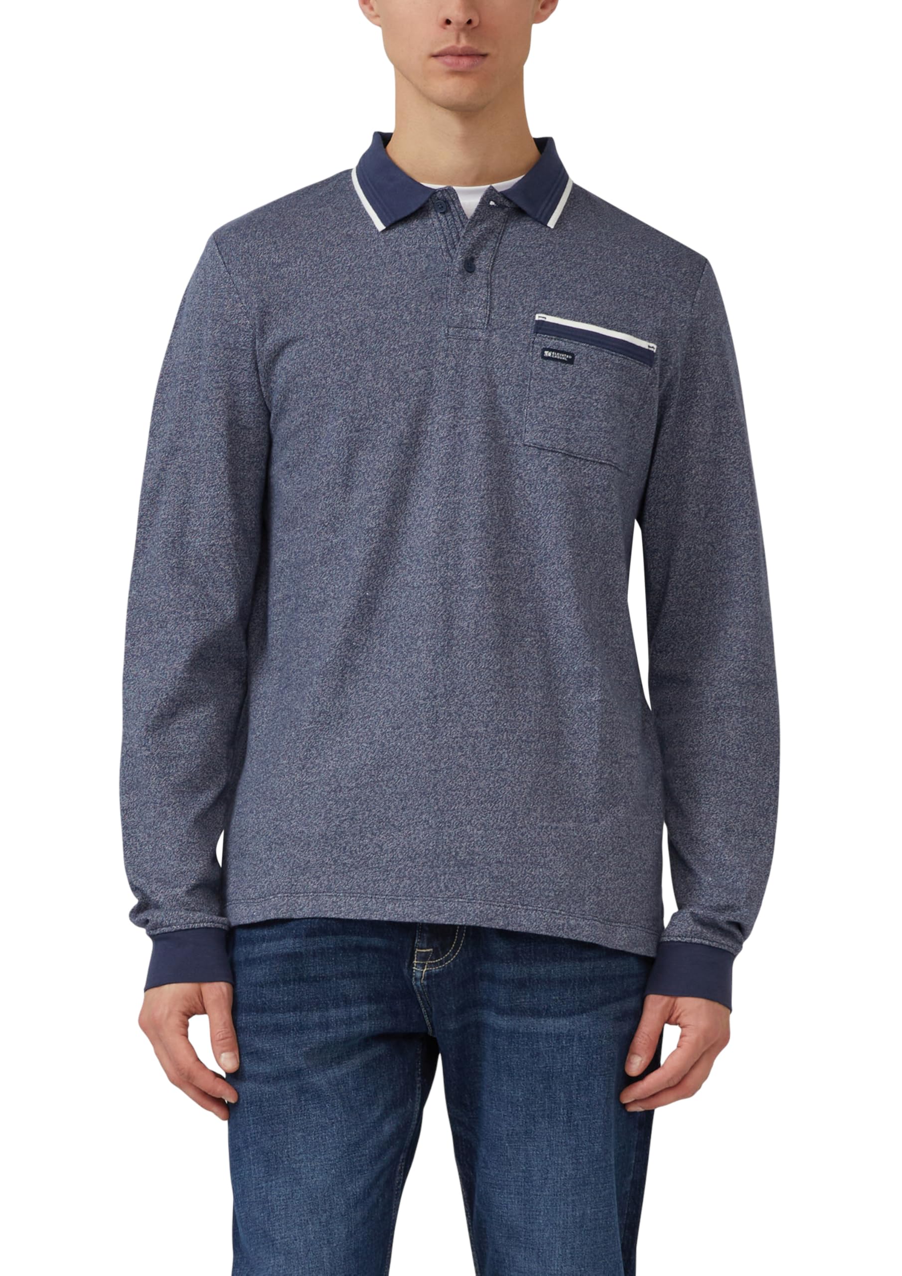 s.Oliver Herren Langarm-Polo mit Bündchen in Melange-Optik Poloshirt Langarm (1er Pack)