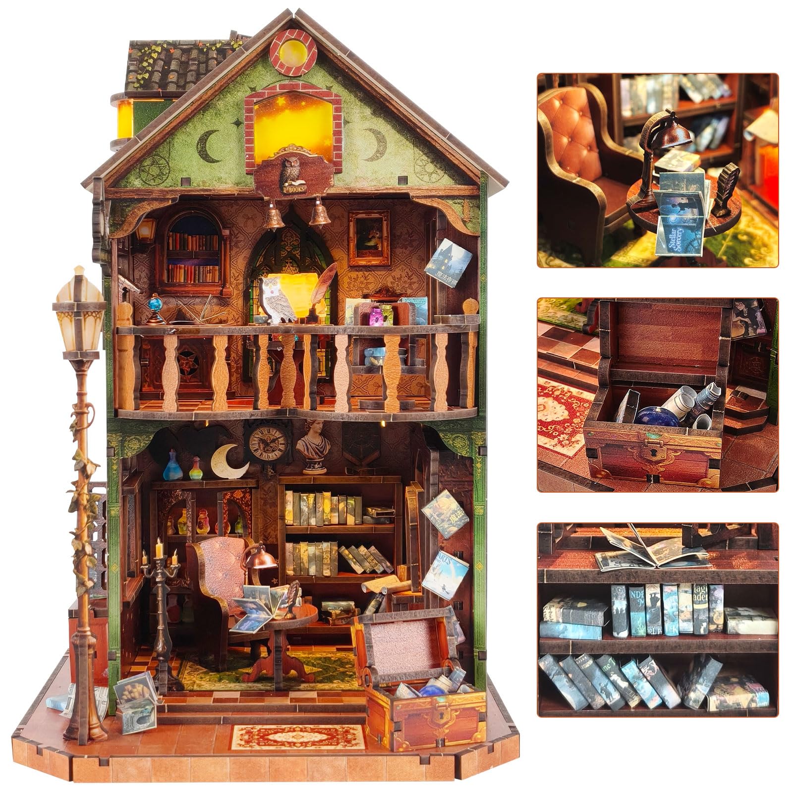 Lycidae Book Nook -Owl Library Booknook, DIY Miniature House Kit