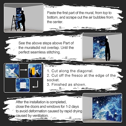 Miniatura 7 de Fightal - Murales de planetas para niños, telón de fondo de galaxia, sistema solar, cielo nocturno estrellado, techo, cine en casa, universo para