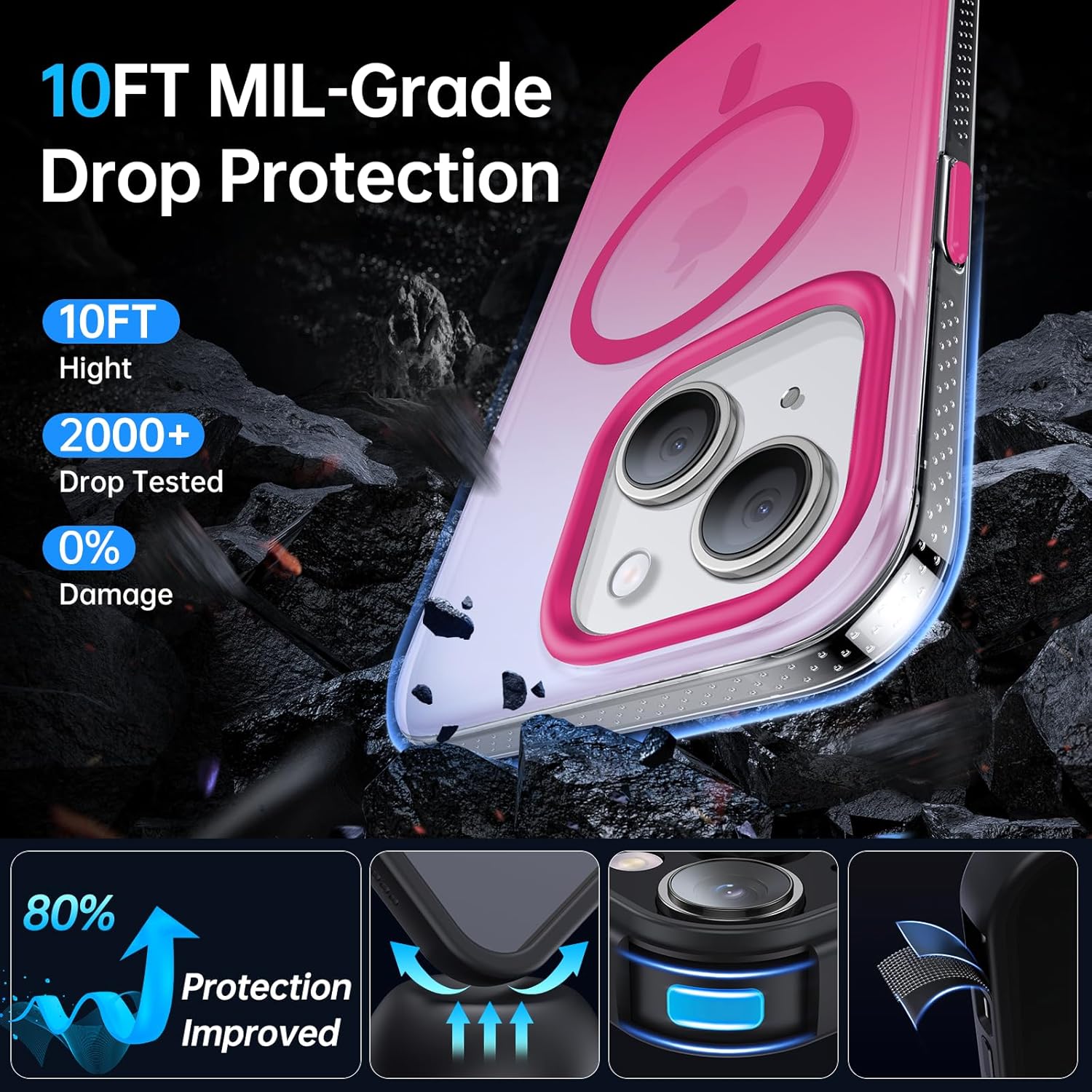 Magnetic for iPhone 13 Case & iPhone 14 Case [Compatible with MagSafe][ Military Grade Protective] Slim Translucent Matte Silicone Edge Phone Case for iPhone 13/14 (6.1"),Gradient Hot Pink