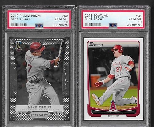 PSA 10 MIKE TROUT 2 CARD ROOKIE LOT 2012 PANINI PRIZM & BOWMAN ANGELS SUPERSTAR PLAYER 3 TIME MVP