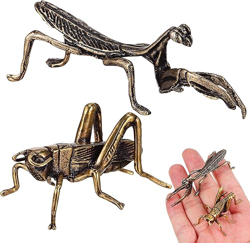 Miniatura 2 de Gadpiparty Estatua de Mantis y Cricket, 2 piezas, estatua de latón de riqueza, mini figuras de animales de jardín de hadas, escultura de micro