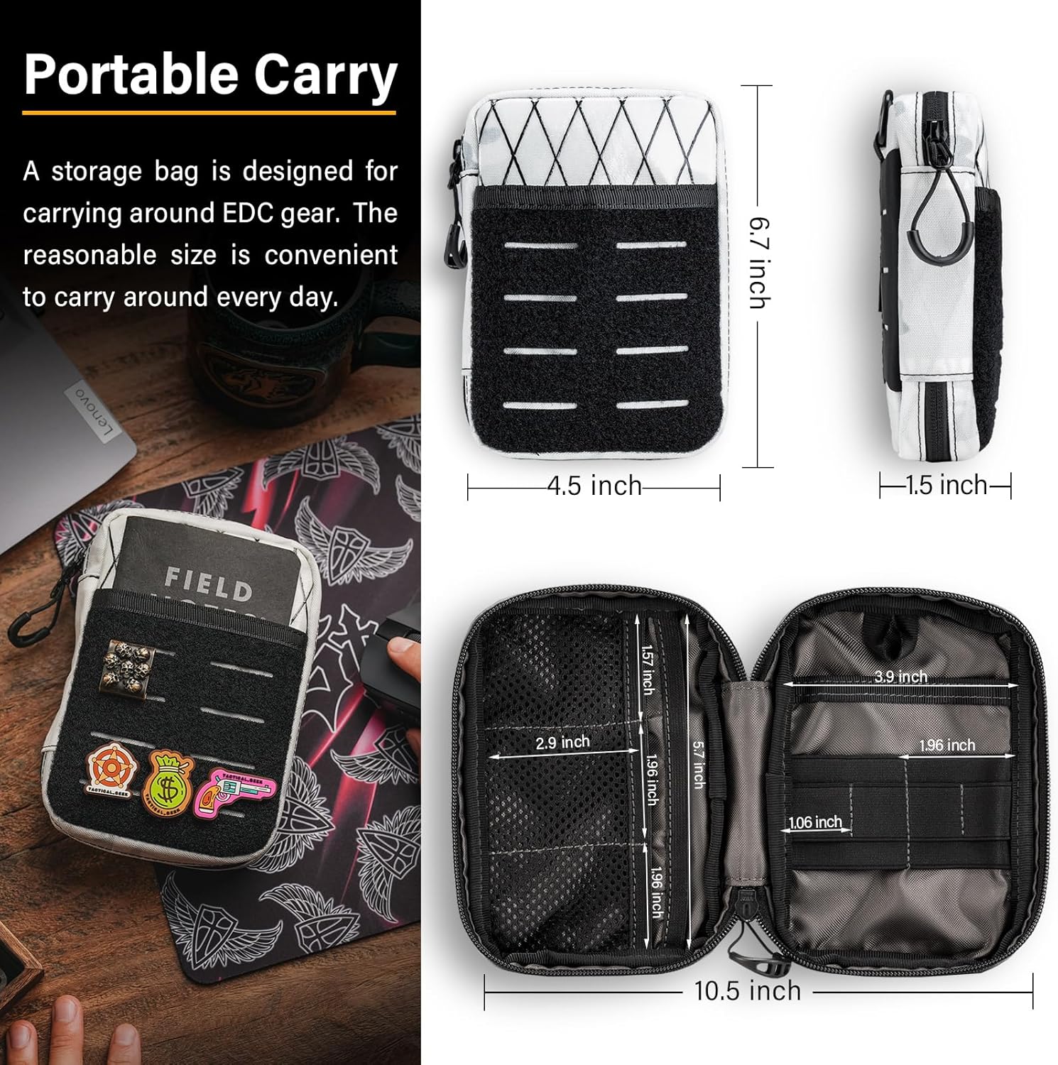 TACTICAL GEEK Block E3.0 EDC Compact Waist Pocket Pouch, Men EDC Pouch Organizer, Multi-Purpose Molle Tool Pouch, Utility Tool Organizer Bag for Daily Essentials Carry(White) - Image 3