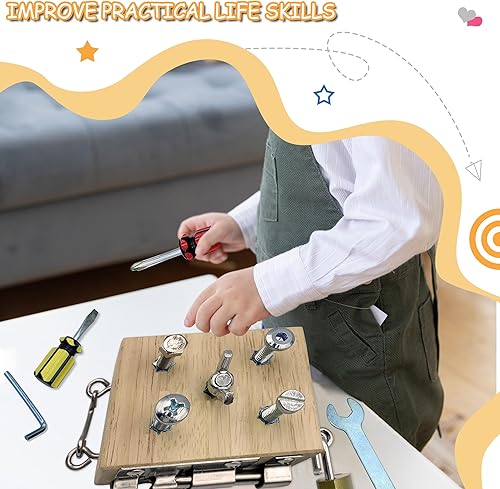 Miniatura 5 de Moteizho Montessori - Tablero de destornillador de madera para habilidades motoras finas, juguete para niños y niñas, juguete sensorial preescolar