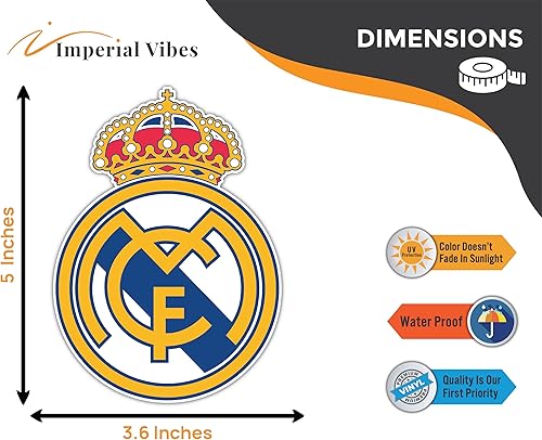 Miniatura 7 de IMPERIAL VIBES Adhesivo de fútbol Real Madrid  Adhesivo de vinilo para coche, camión y furgoneta Uso en interiores y exteriores para portátil