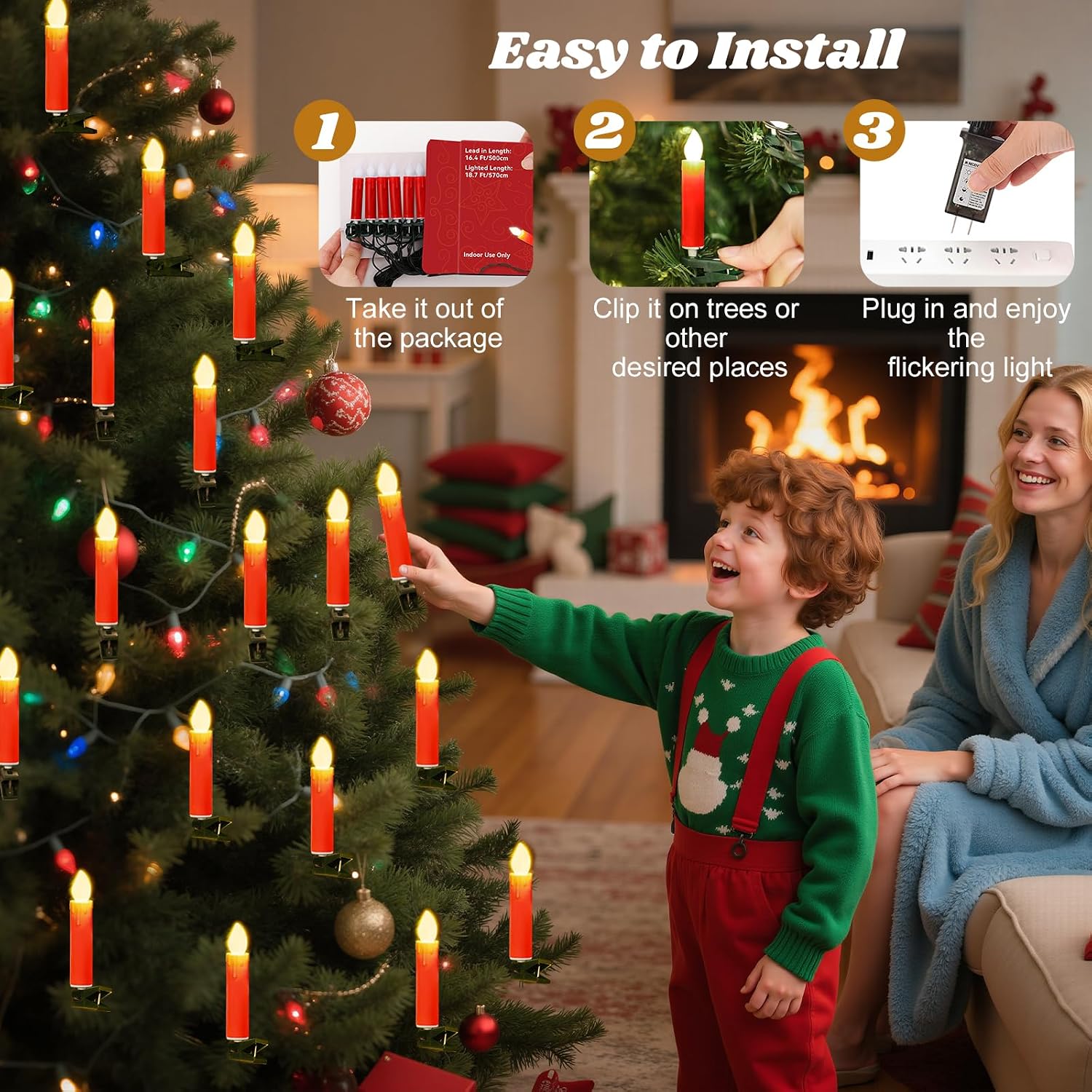 Lewondr Christmas Tree Candle Lights 30 LED, Flickering Clip on Flameless Candles with Remote Timer & 4 Modes, Xmas Tree Candle Lights Holiday Ornaments for Trees Windows Party Wedding, Red
