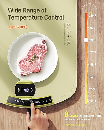 Miniatura 2 de Tapete de calentamiento para alimentos  Bandeja calentadora eléctrica de 8 temperaturas para bufés, fiestas con bloqueo infantil y apagado