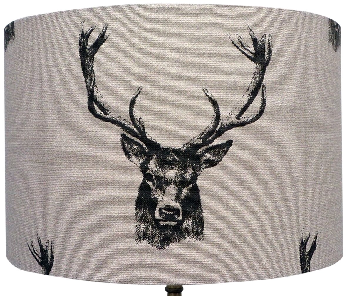 Kushade Beige 10" Fryetts Charcoal Stag Head Table Lampshade, Fabric,
