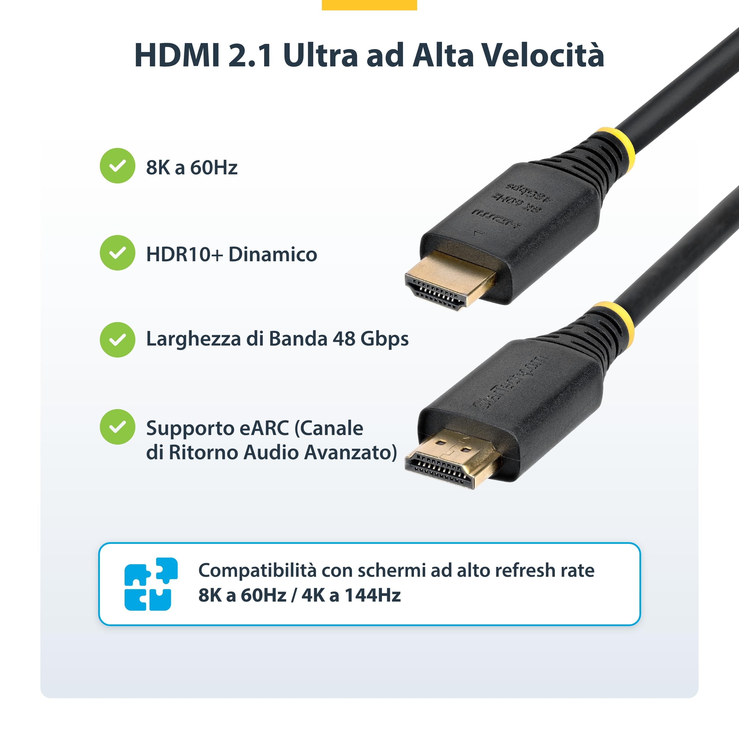 StarTech Cavo HDMI 2.1 Ultra High Speed 4m, 8K 60Hz, HDR10+, 48Gbps | Ideale per TV 8K, console e home theater