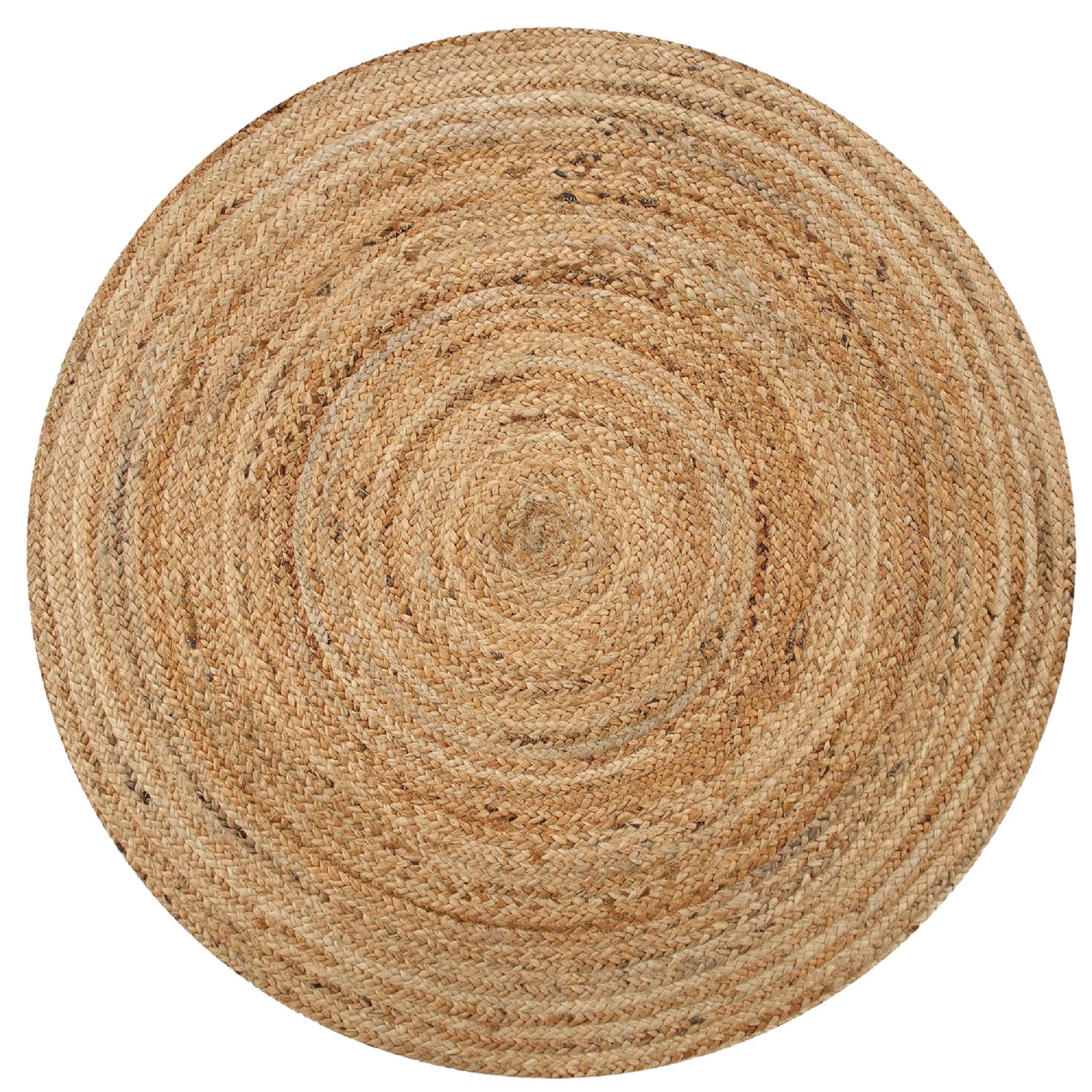 VDS® Natural Handwoven Braided Jute Area Rug 120cm Round – Reversible Rustic Farmhouse Floor Mat Carpet for Hallway, Kitchen, Bedroom, Office, Living Room & Entryway - Eco Friendly Boho Home Decor Rug