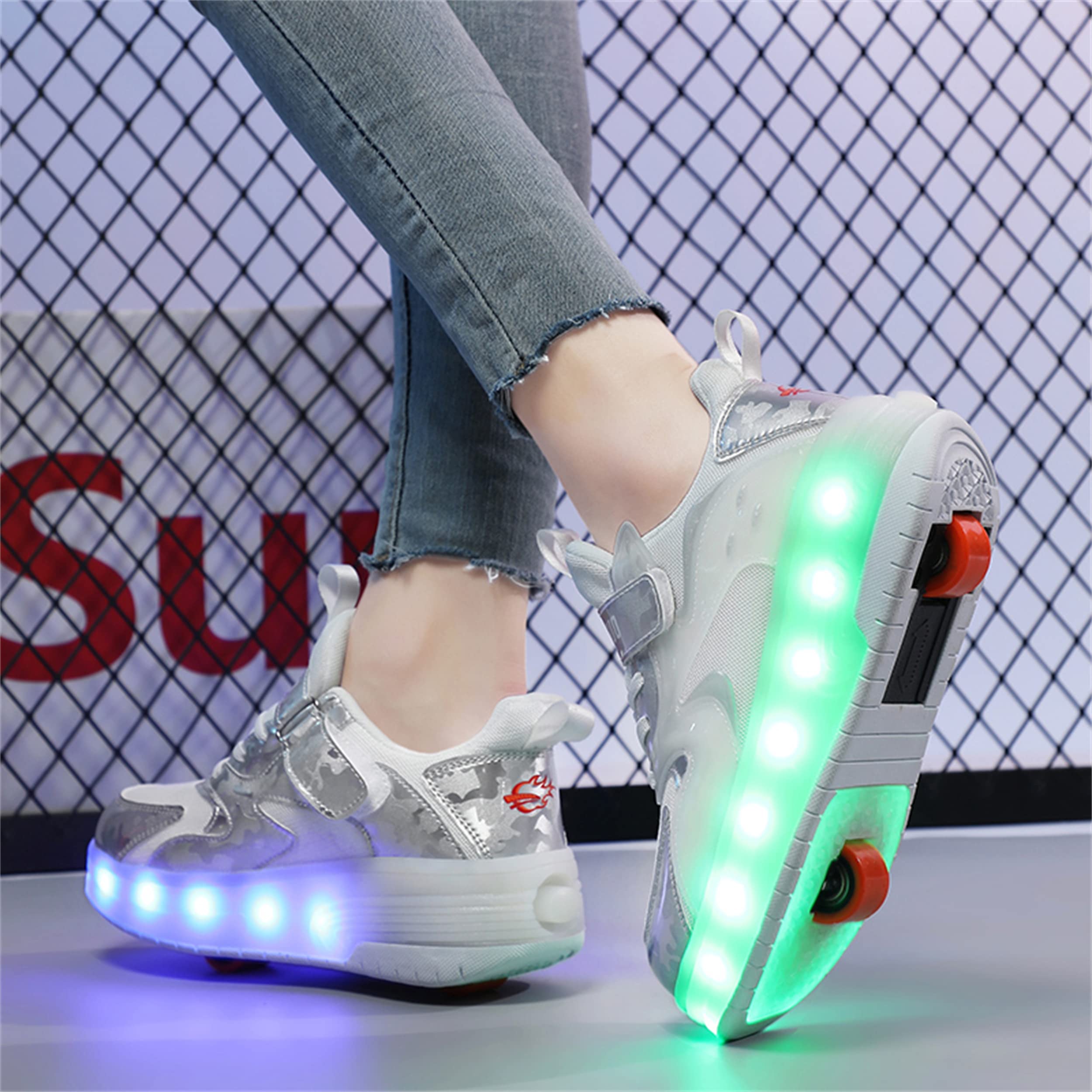 Zapatillas con Ruedas para niñas y niños, Zapatillas de Skateboard con Dos Ruedas y Luces LED, luz Ajustable con Cambio de Color, Carga USB, universales para Chicos y Chicas