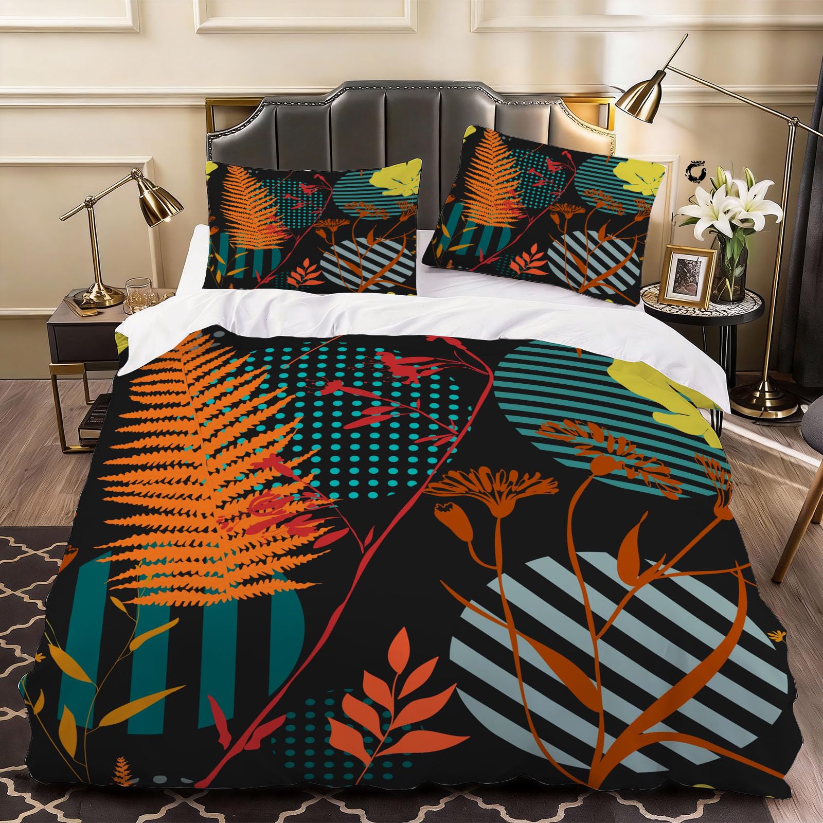 3D Geometric Art Duvet Cover Branches Bedding Double Bed Set, Soft Microfiber Comforter Cover Printed with Zipper Closure Quilt Coverr 200x200 cm and 2 Pillowcases