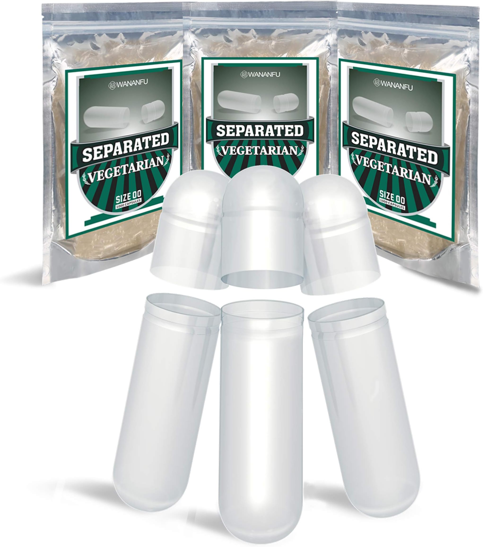 Wananfu Separated Empty Capsules 00 Vegetarian 1000 Count, Transparent, Compatible with Capsule Filling Machine 00