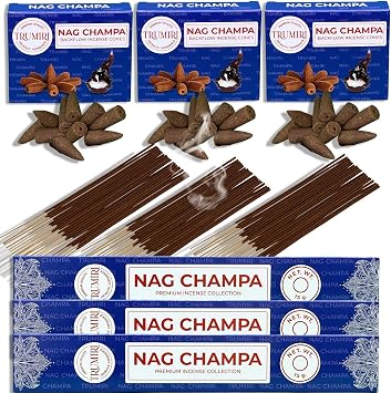 TRUMIRI Nag Champa Incense Sticks & Backflow Cones for Waterfall - 45 Sticks + 30 Cones