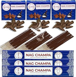 TRUMIRI Nag Champa Incense Sticks & Backflow Cones for Waterfall - 45 Sticks + 30 Cones