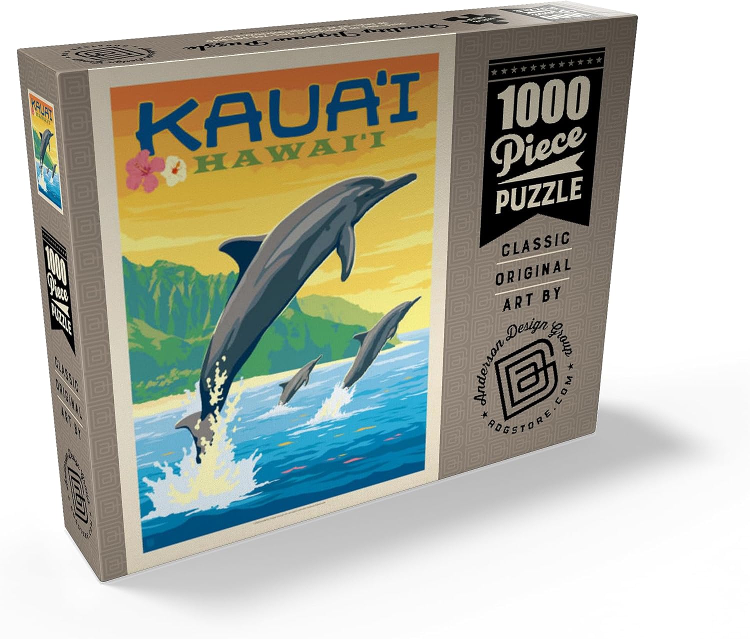 MyPuzzle Hawaii: Kaua'i (Dolphins), Vintage Poster - Premium 1000 Piece Jigsaw Puzzle for Adults