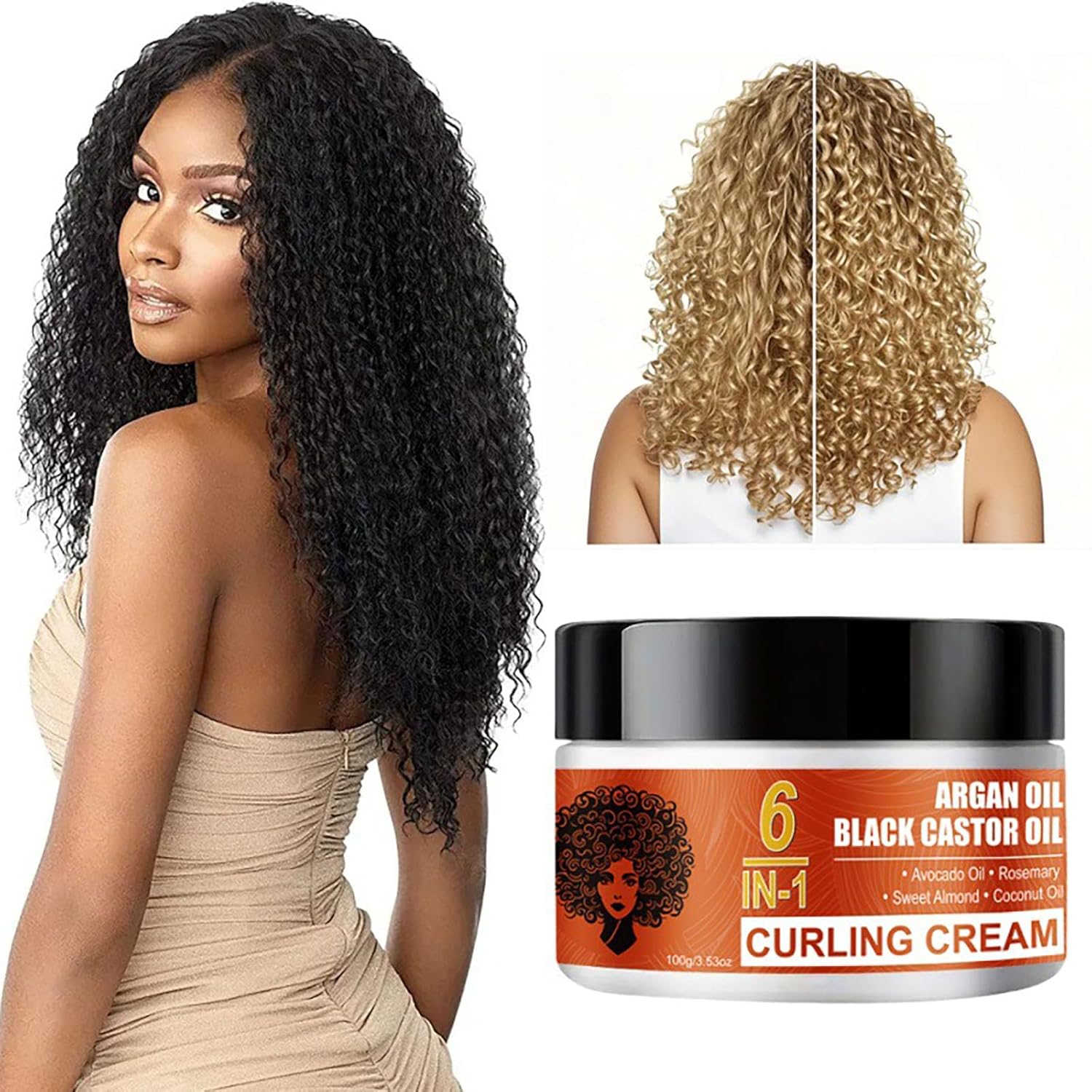 Black Castor Oil Curl Defining Cream, 6 IN-1 Hydrating Argan Oil Hair Mask for Enhances Wavy Hair and Curly Hair, Anti-Frizz Curling Cream to Define All Curly Types & Hair Textures - Image 4