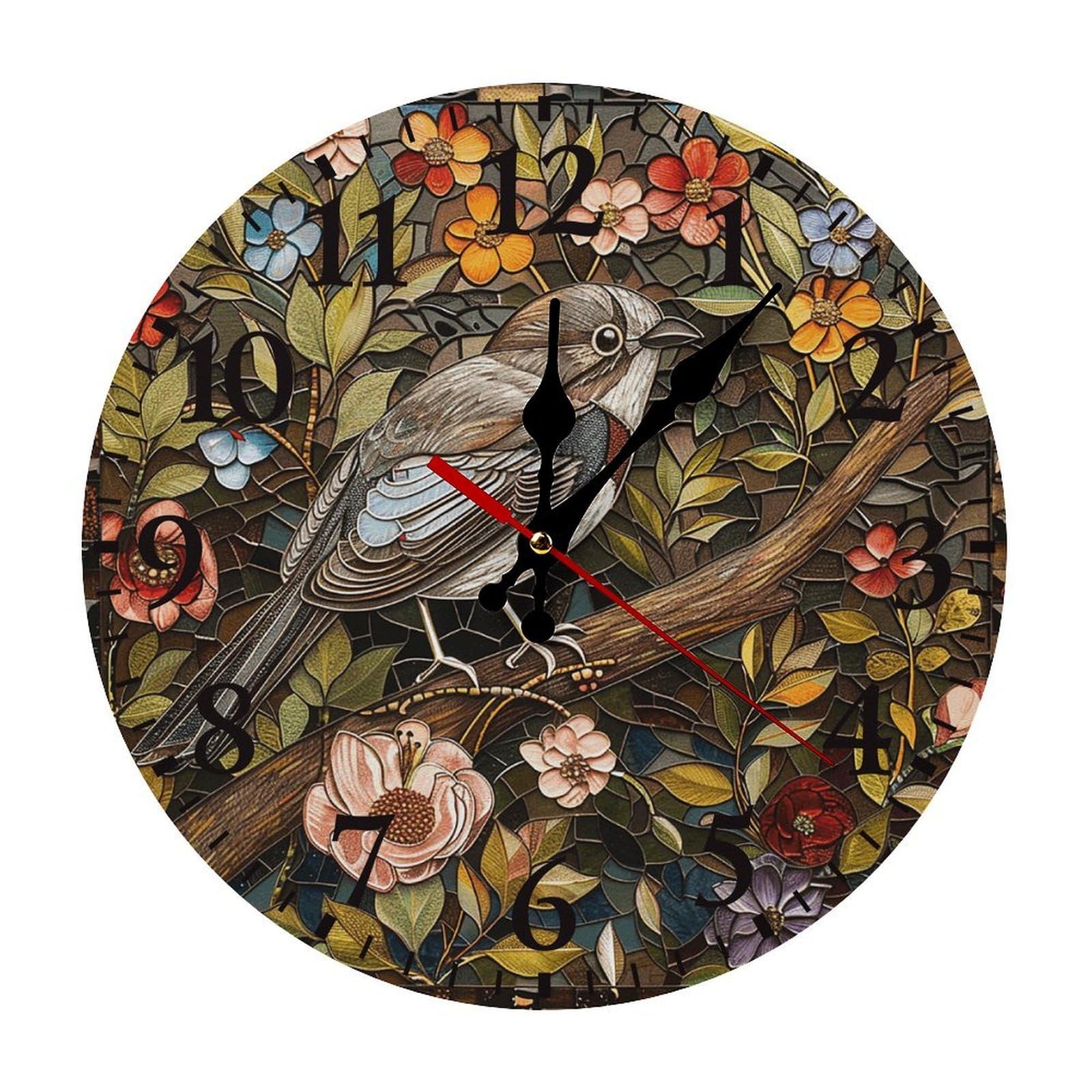 NTVOWPZO 10 Inch Wall Clock Bird Perched on Branch Battery Operated Wall Clocks Silent Non-Ticking Round Wall Clock for Living Room Kitchen Home Office Wall Decorative Clock
