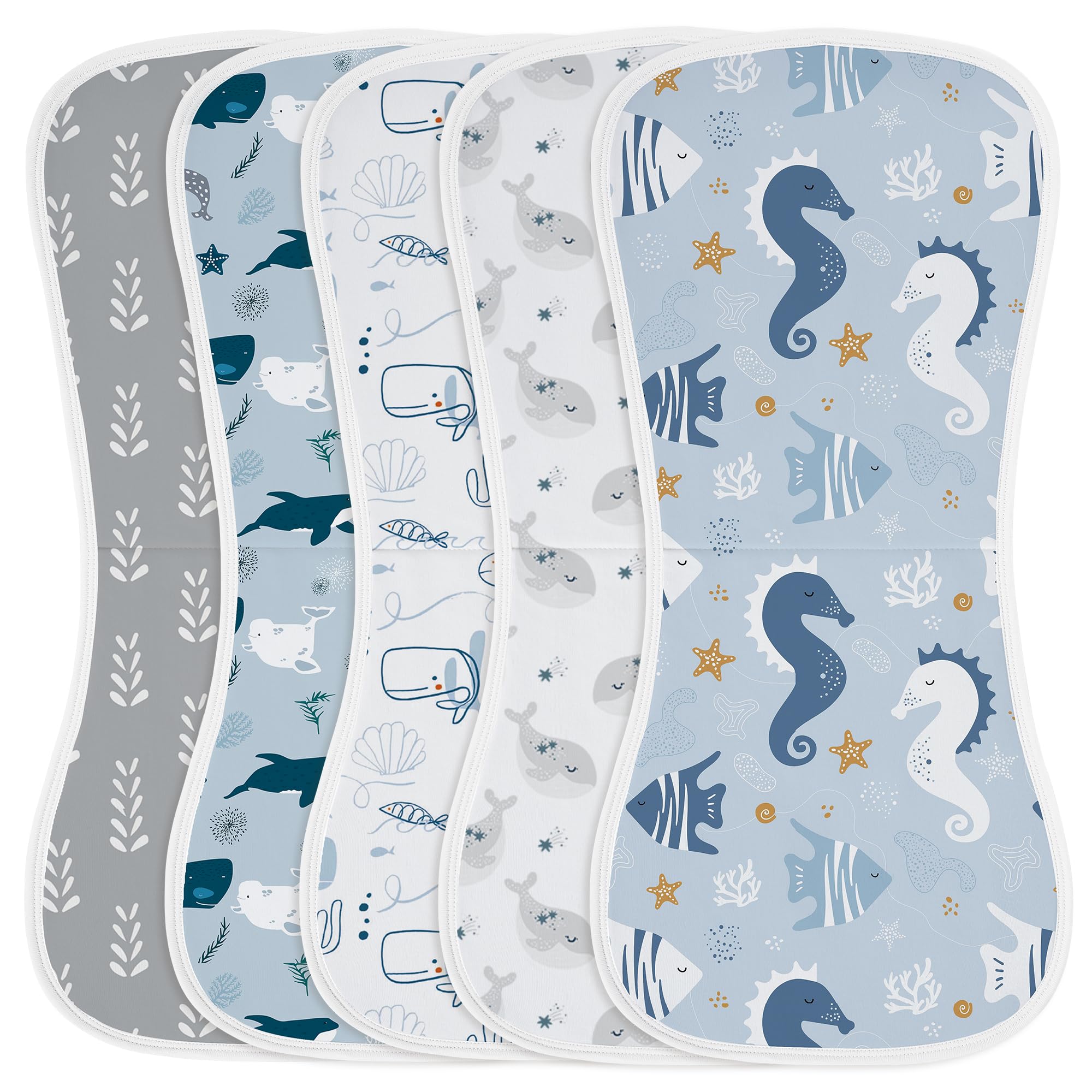 Yoofoss Baby Burp Cloths 100% Organic Cotton 5 Pack Burping Cloths for Babies Boys Girls Large 21''X10'' Extra Soft and Absorbent Ocean