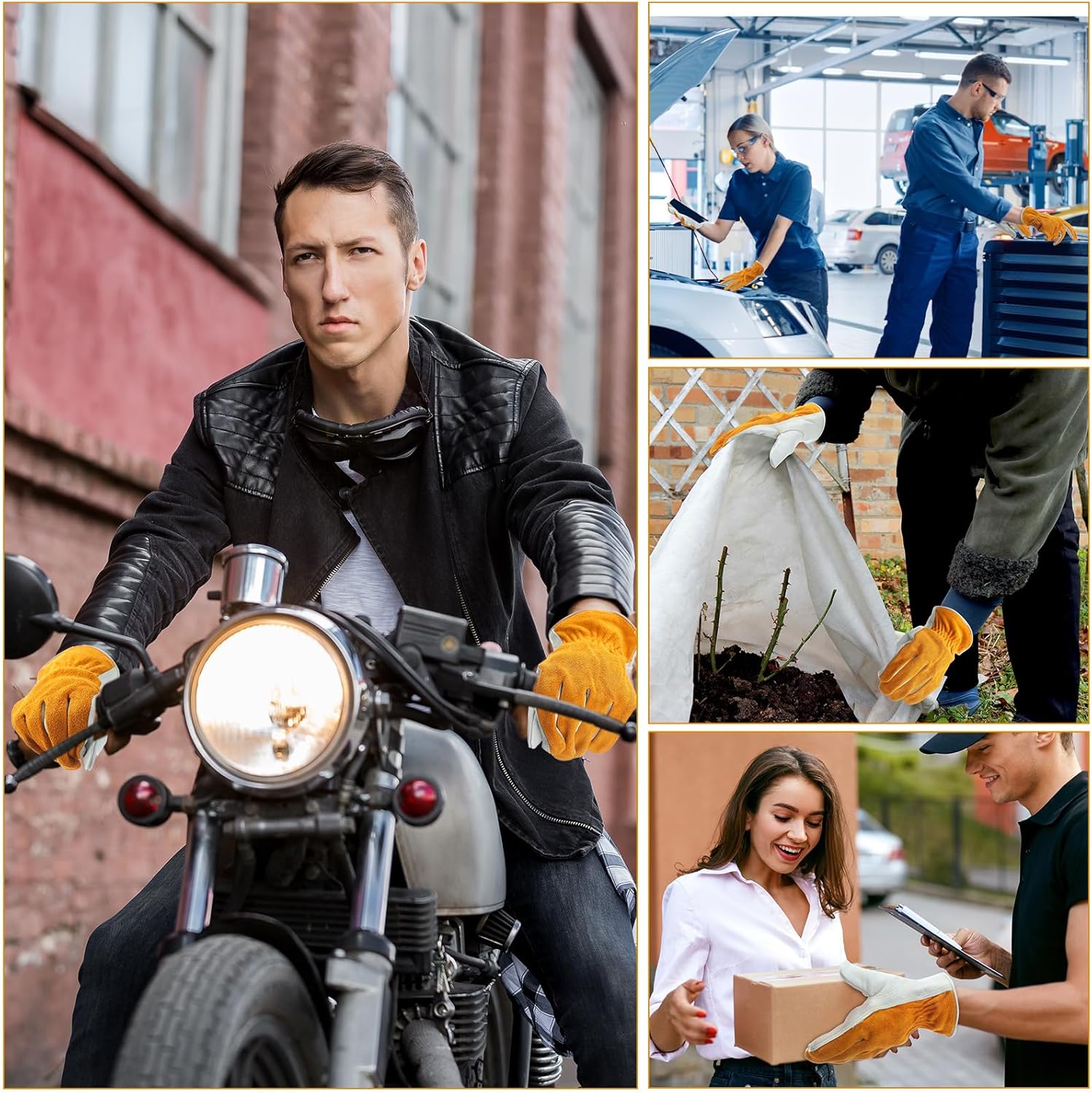 12 Pairs Bulk Leather Work Gloves for Driver for Men or Women Welding Gloves for Truck Driving, Construction, Warehouse, Gardening, Automotive Repair, Cowhide(Yellow, White) - Image 7