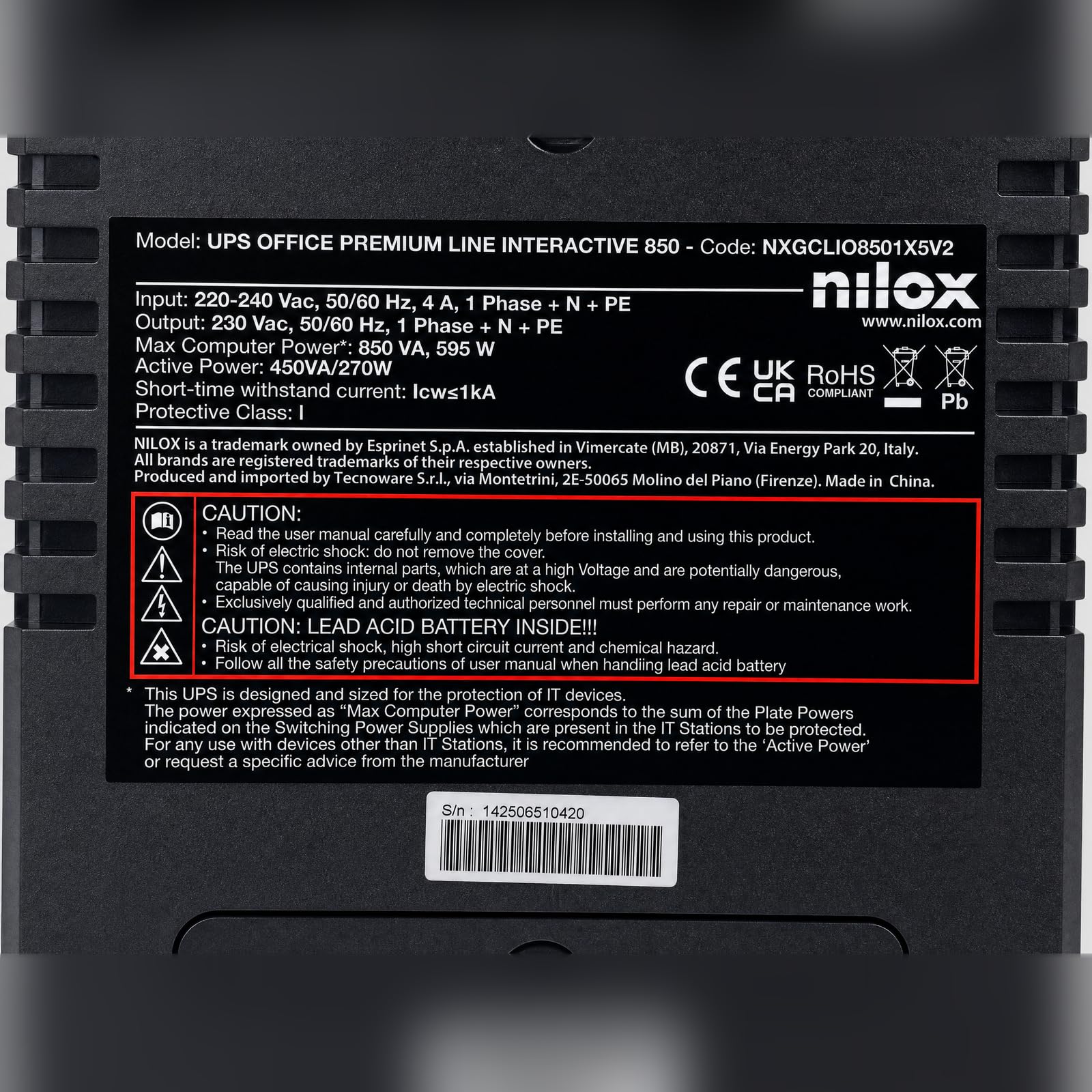 Nilox Office Premium Line Interactive 850 SAI Línea Interactiva 850VA 595W