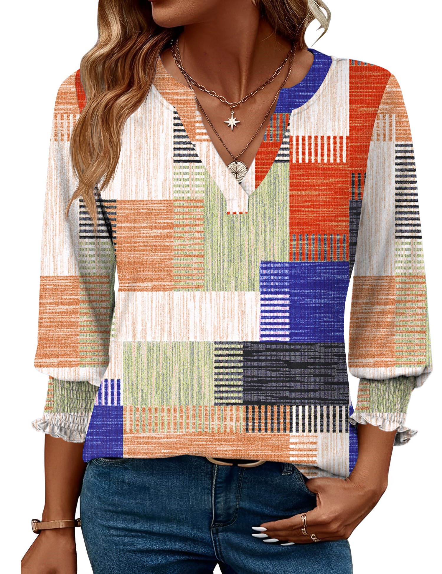 LOMON Women's 2025 Fashion Tops 3/4 Length Sleeve Business Casual Blouses Summer Tees Shirts（S-4XL