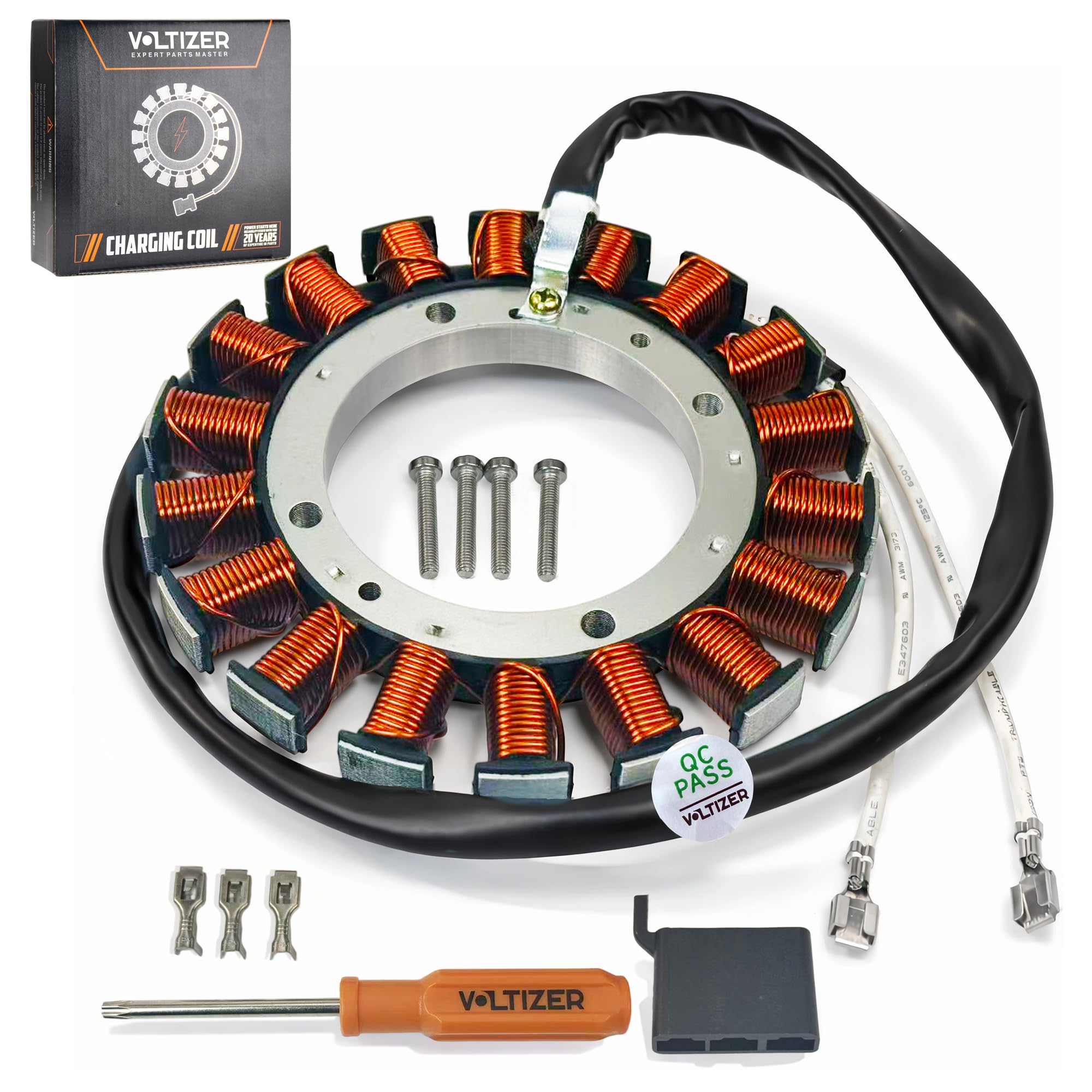 VOLTIZER Upgraded 237878-S 15/20 AMP Stator Kit with Connector for Kohler 15–27HP Engines, High-Efficiency Silicon Steel Construction, Stable Charging Performance,Fits CH &amp; CV Series,Engine-Tested