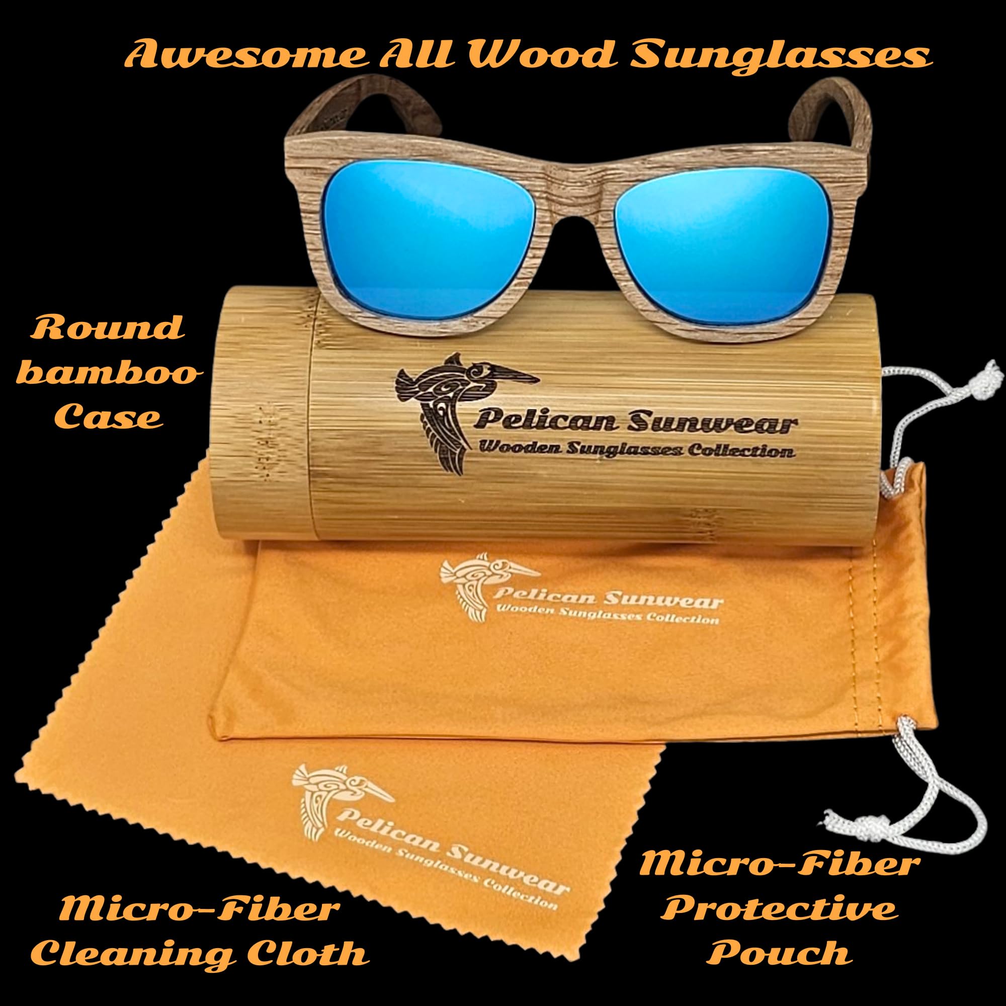 Gafas de sol de madera | Polarizadas | Marco de madera vintage | 100% protección UVA/UVB | Funda de bambú | Hombres y mujeres, Marco de madera natural 3