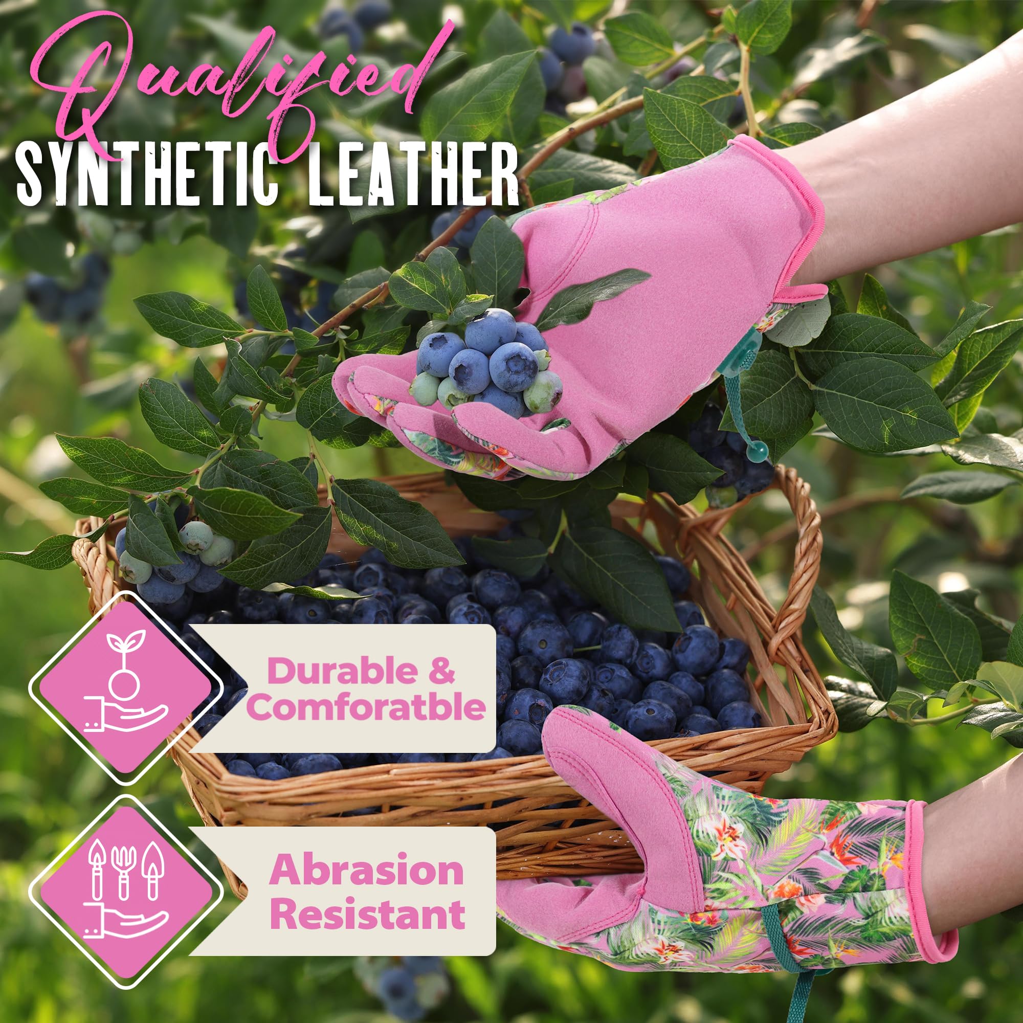 HANDLANDY Women Gardening Gloves, Leather Safety Work Gloves Breathable Ladies Garden Yard Gloves - Image 2