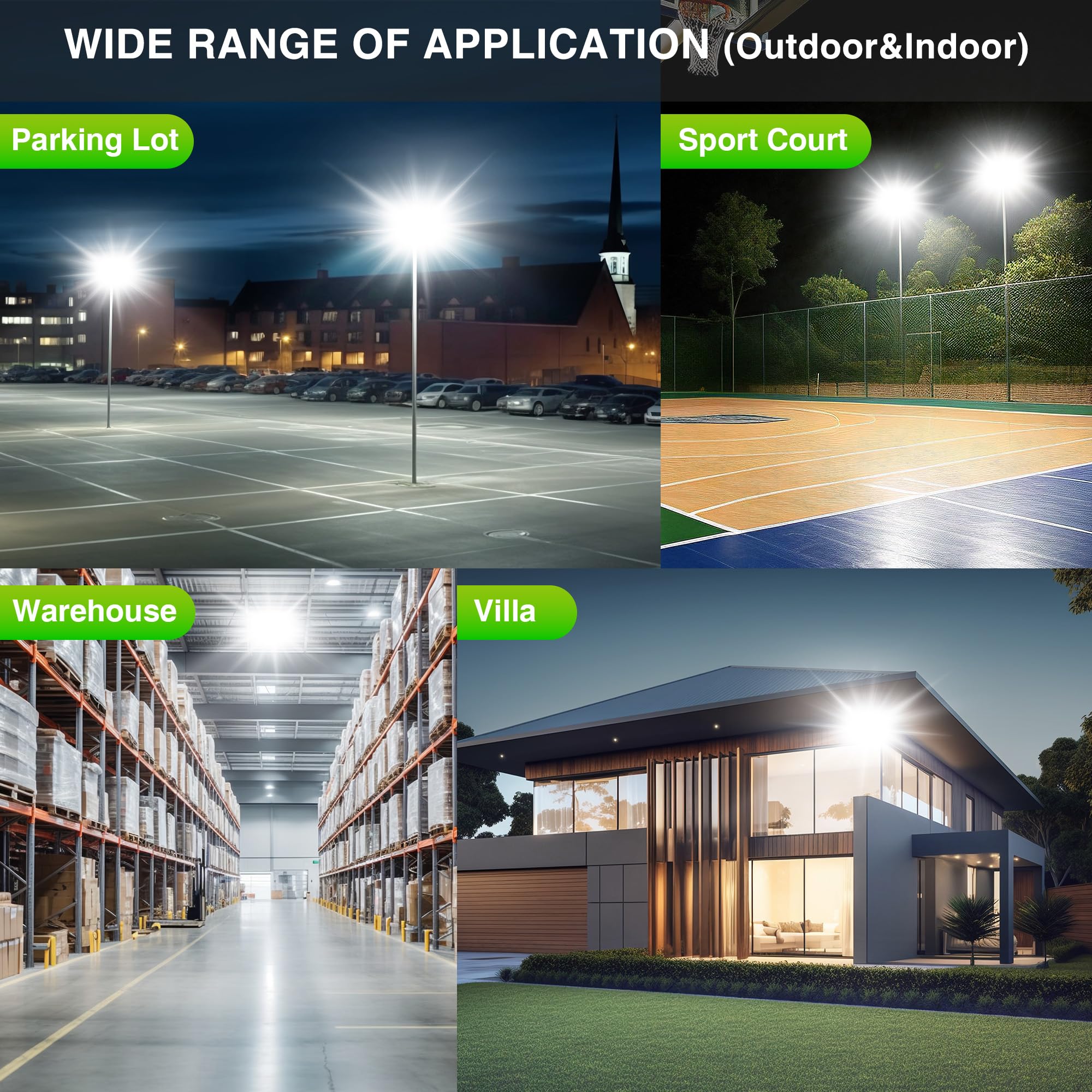 STASUN Faretto LED da 300 W, IP66, impermeabile, 30000 lm, illuminazione esterna a LED, equivalente a lampadine alogene da 1800 W, luce diurna, 6000 K, faretto regolabile per fienili, cortili e garage
