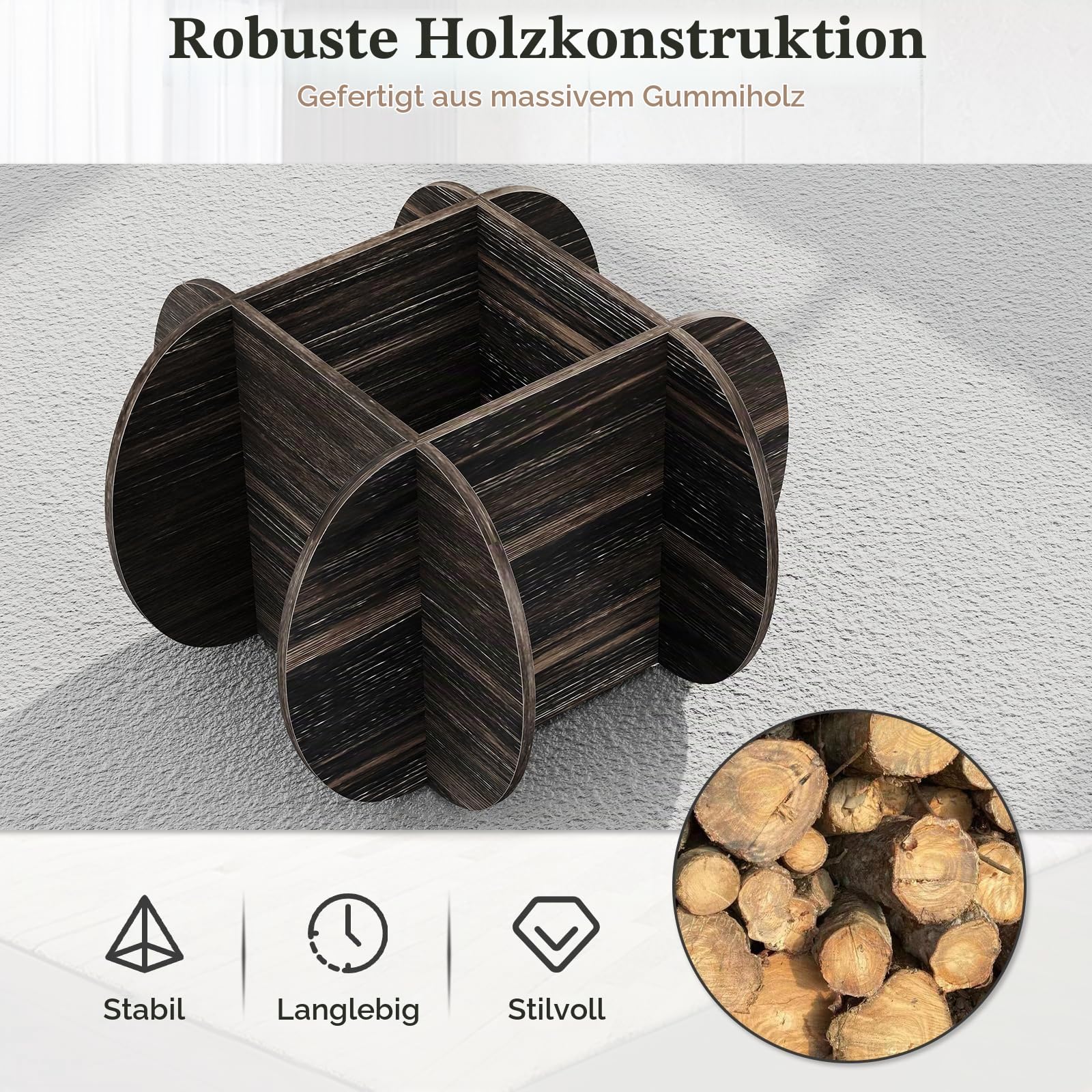 LIFEZEAL Runder Couchtisch Glas, Wohnzimmertisch mit Glasplatte, Moderner Beistelltisch mit Holzbeinen, Dekorativer Sofatisch für kleine Räume, Büro, Zuhause (Schwarz, 89 x 46 cm)