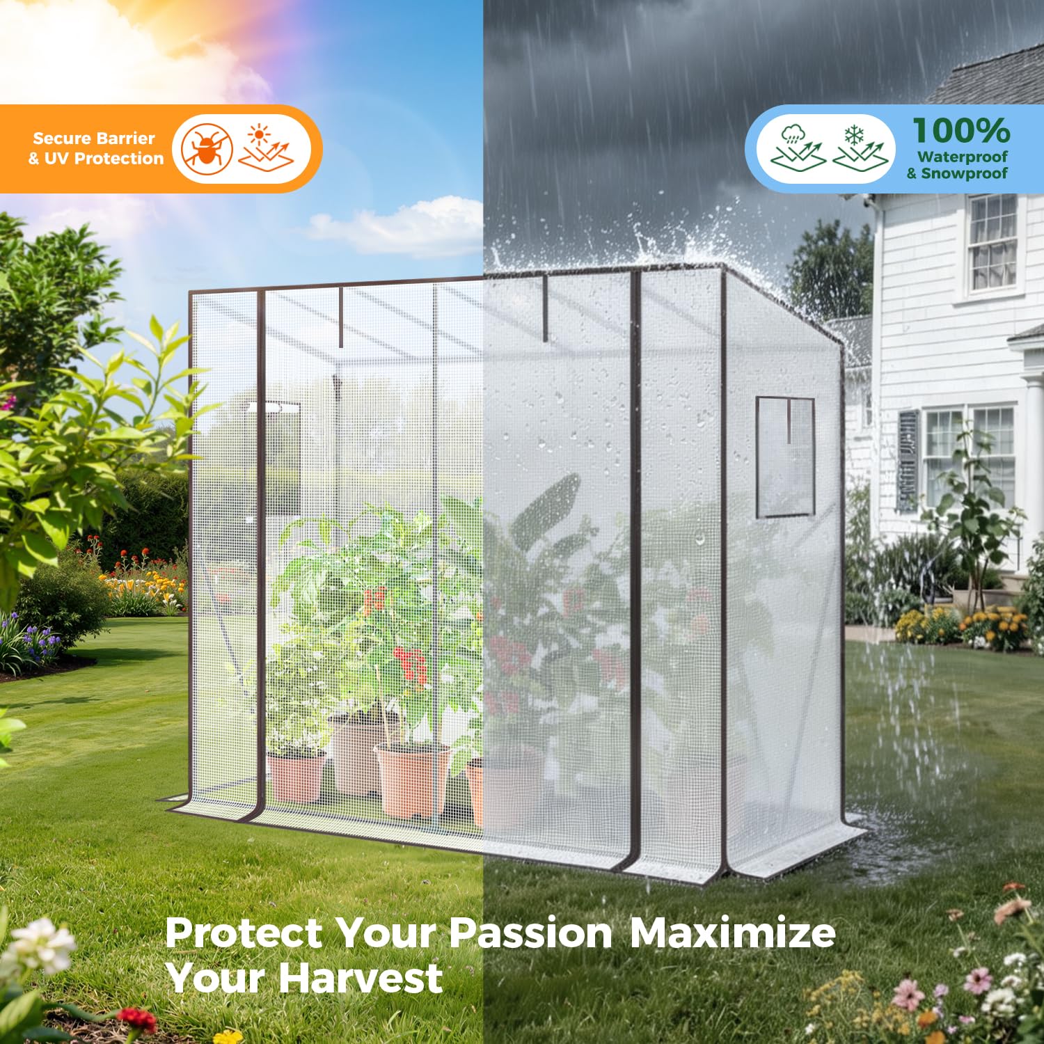 Ohuhu Gewächshaus Tomatengewächshaus für Pflanzen 200x77x170 cm | Stabil & Winterfest | UV Stabilisierte | Begehbares Foliengewächshaus Tomatenhaus mit PE-Abdeckung für Garten & Balkon