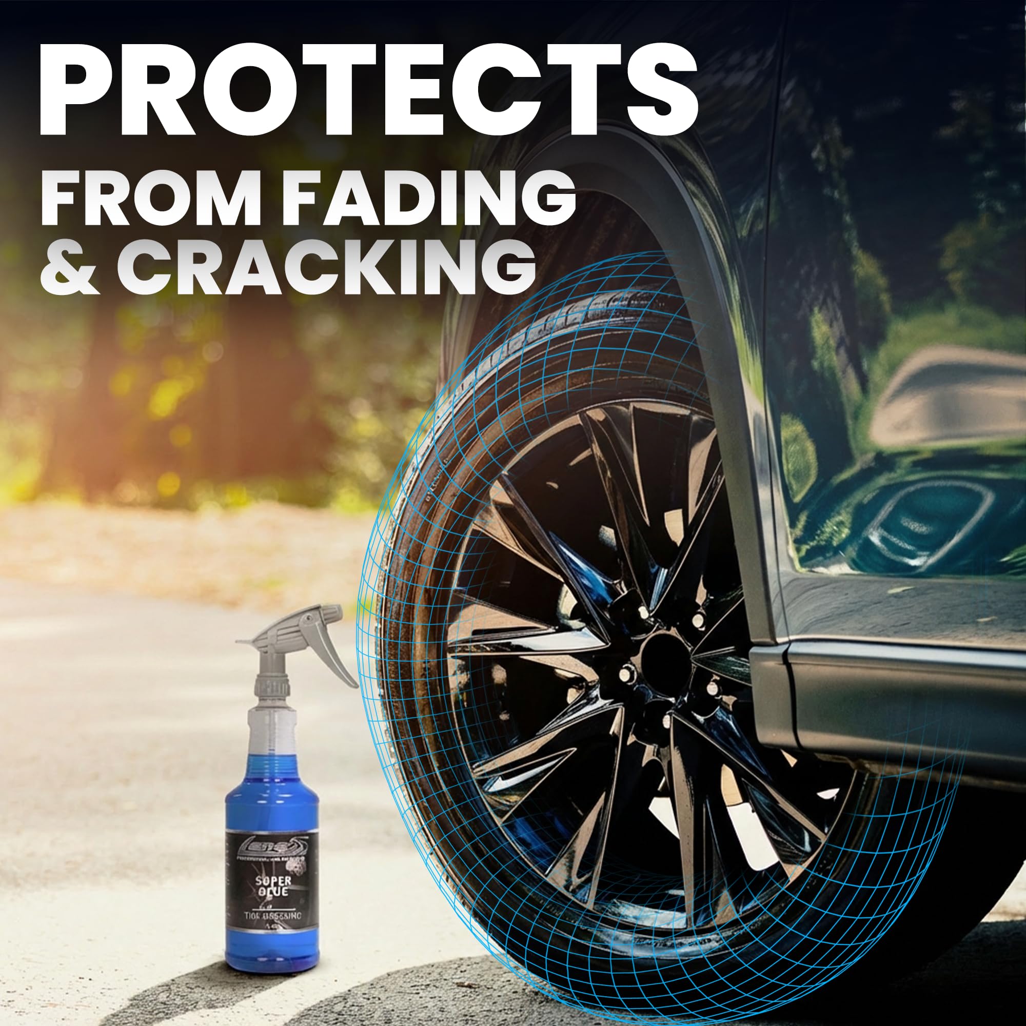 Amazon.com: LANE'S Super Blue Tire Dressing Spray | High-Gloss Car Tire  Shine Spray | No Sling, No Run, Long Lasting | Protects from Cracks & UV  Rays | Non-Greasy Automotive Dressing &