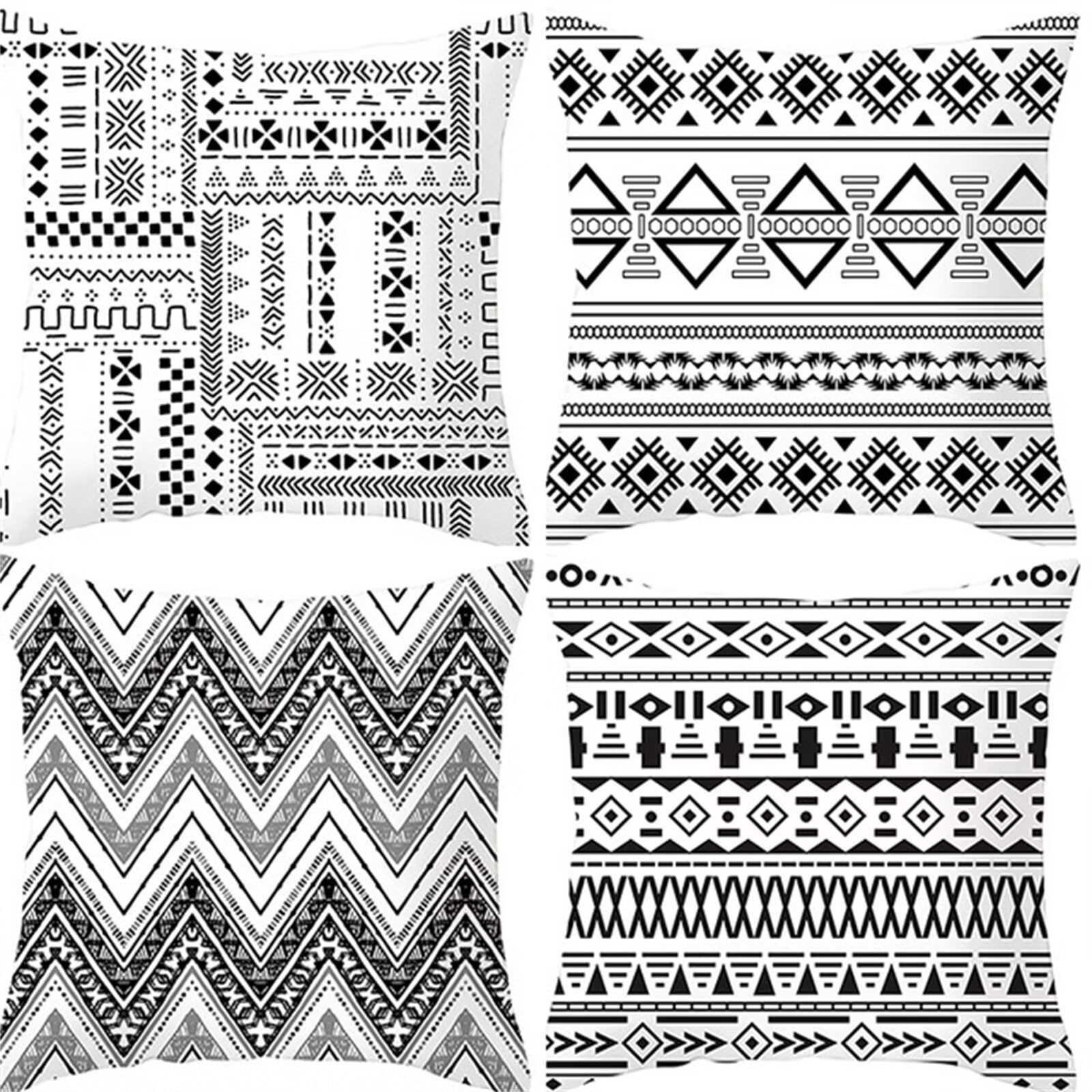 Juego de 4 Impermeable Funda de Cojín Geometría Negra,65x65cm Moderno Suave Transpirables Lino Fundas de Almohada Cojines Decorativos con Cremallera Oculta para Exterior Sofá Cama Coche Hogar
