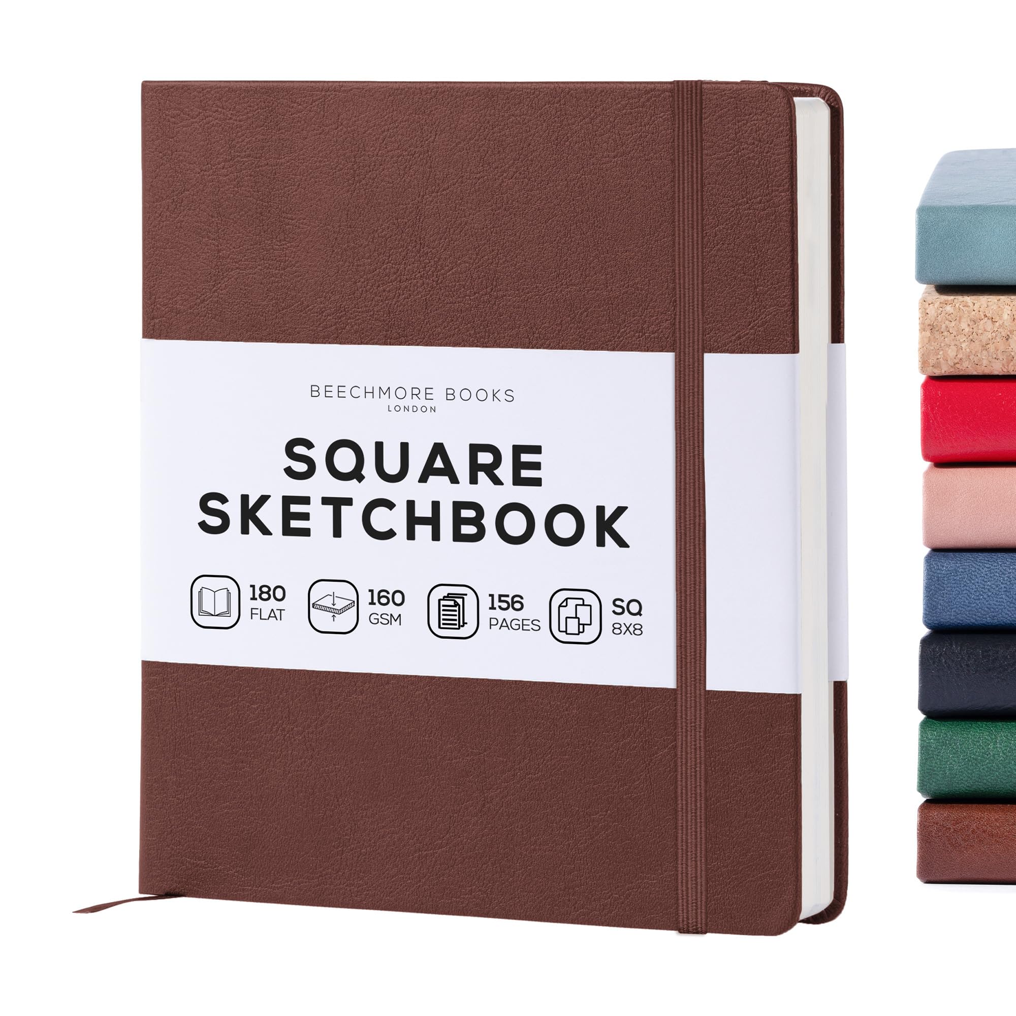 Beechmore Books Chestnut Brown Square Mixed Media Sketchbook – 8”X8” Inch Professional Art Journal, 160 Gsm / 98 Lb Ivory Paper, Perforated Pages, Vegan Leather Hardcover, Lay-Flat Design For Drawing & Doodling