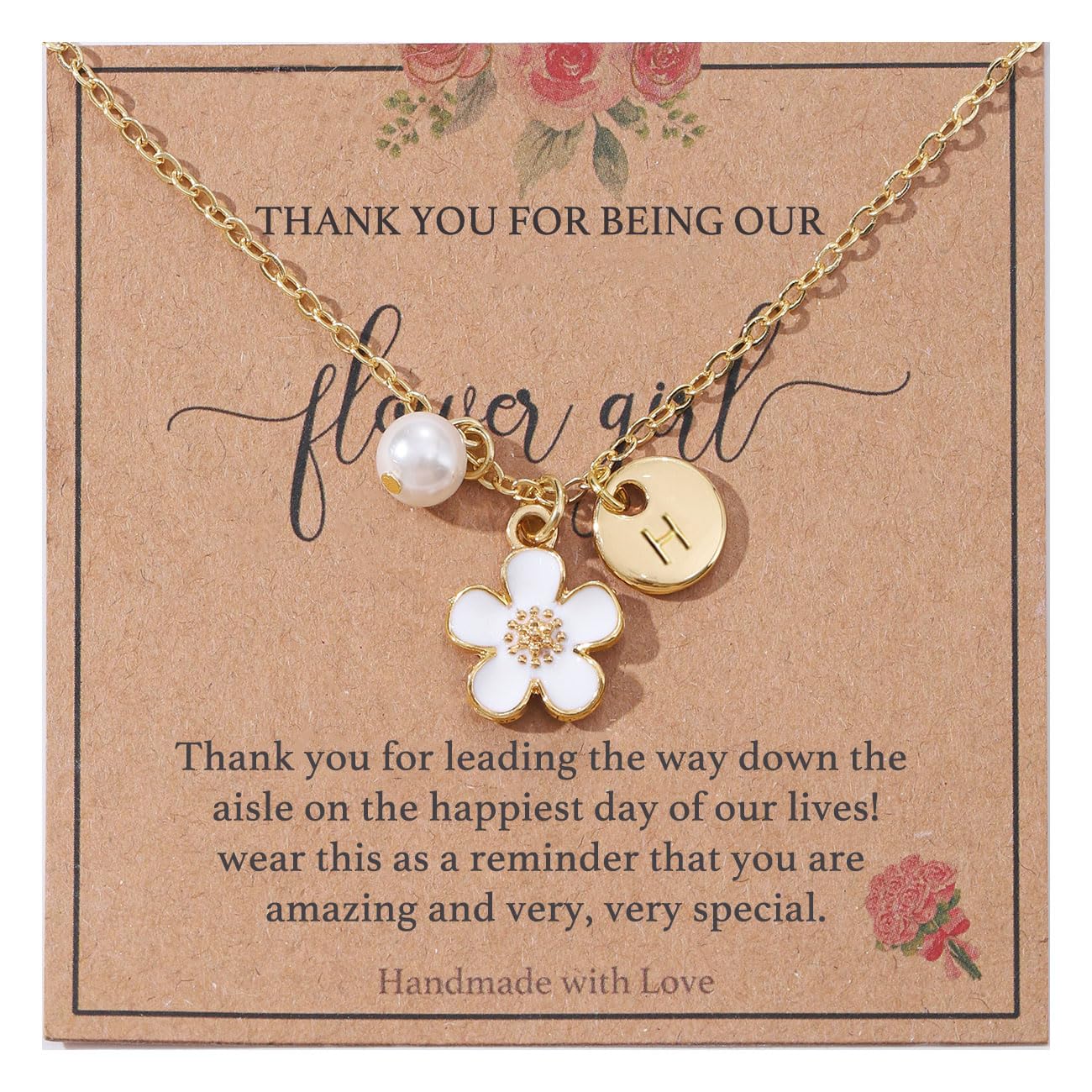 Initial A-Z Letter Necklace for Flower Girl,14K Personalized Proposal Gifts for Flower Girl On Wedding Bridal Shower Party